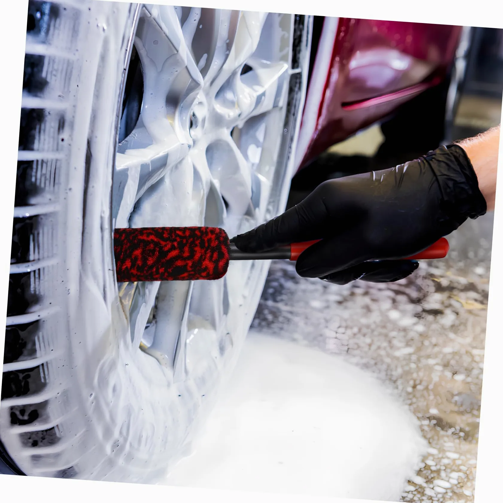 Cabilock 3 Series Cepillo De Limpieza De Neumáticos Depurador De Llantas Fuerza Fregar Lavar Limpiador Auto Detallado Cepillo De Rueda Chico Herramientas De Limpieza Rojo Lana 3 Piezas*3