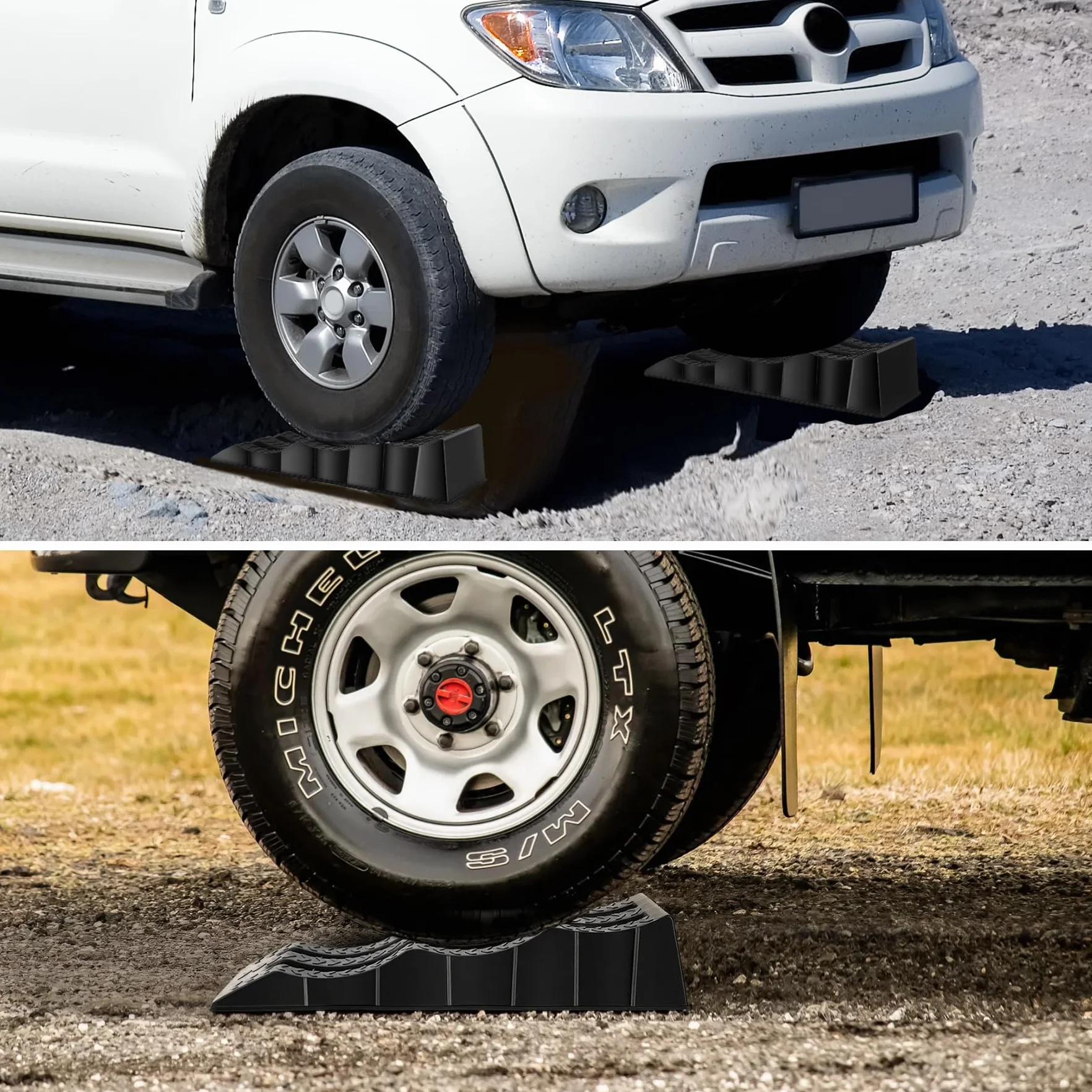 Rampas para Coches, 3 Niveles de Altura 4/7/10cm Calzos Autocaravana, 2 Unidades Rampa Coche, Camper Furgoneta Accesorios, Estabilizadores Camper, Cuñas Niveladores para Cualquier Superficie