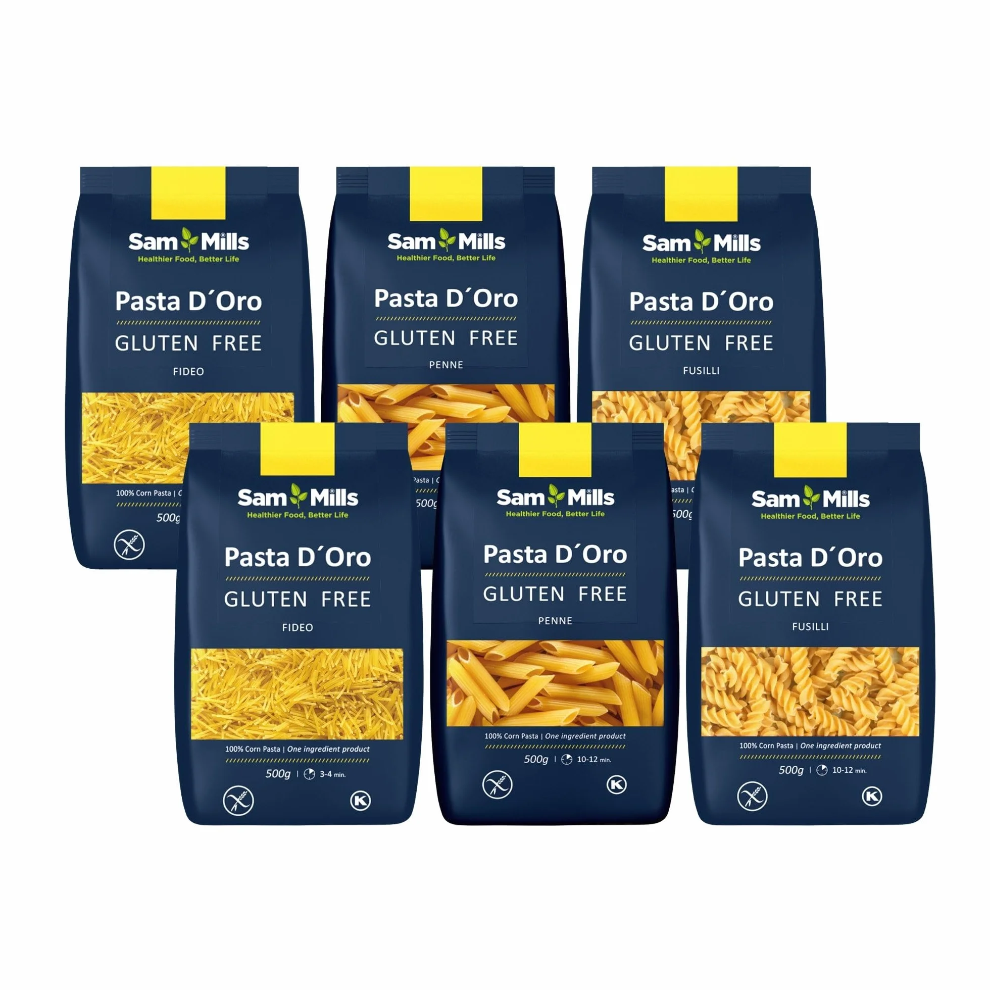 Sam Mills Pack 6 Unidades Pasta Sin Gluten 500 g Harina de Maíz Vegana