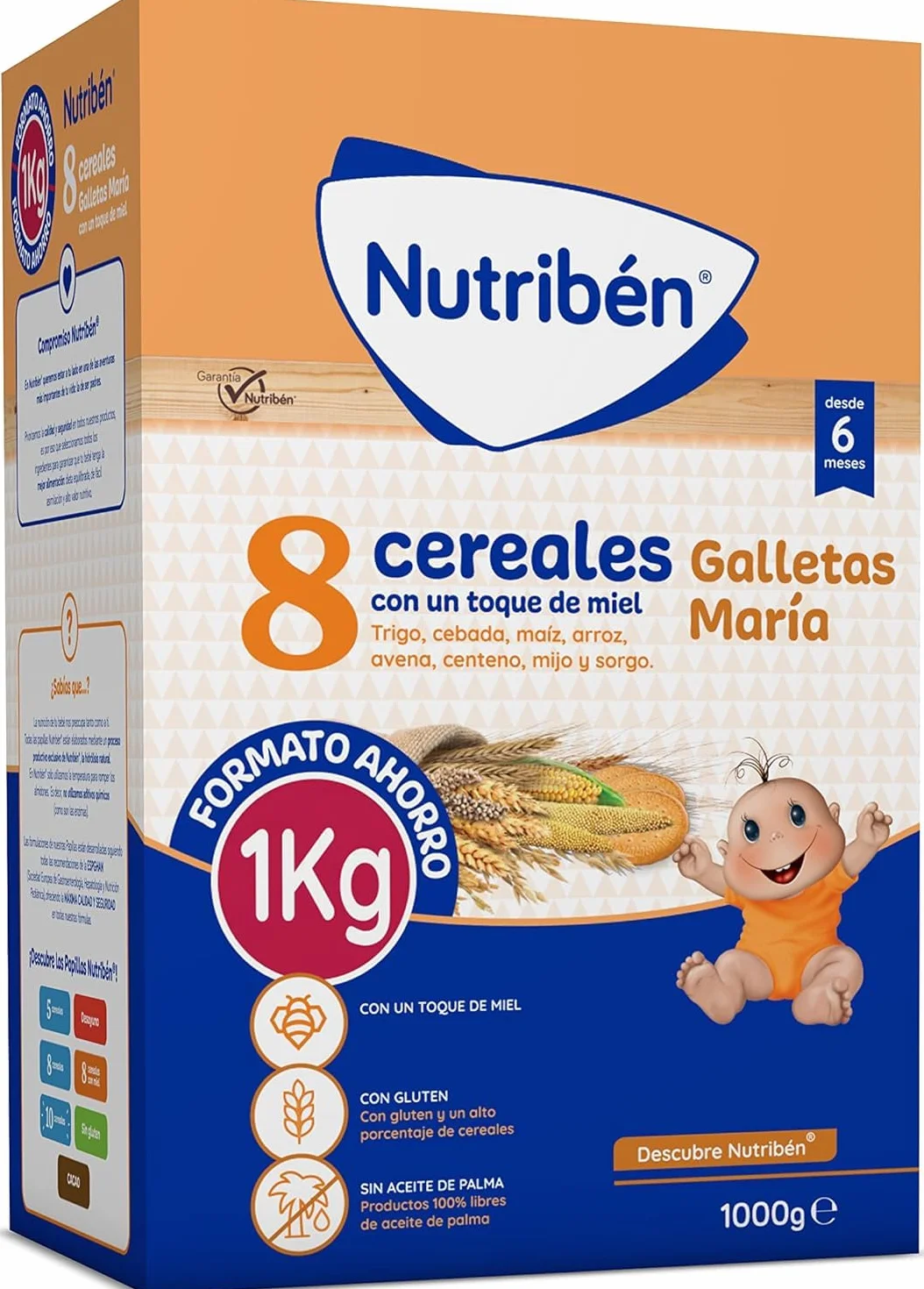 Nutribén Papilla 8 Cereales con Toque de Miel y Galletas María 1000 g para Bebés desde 6 Meses