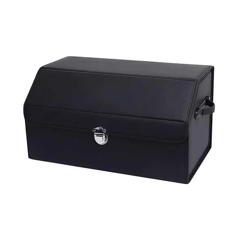 Organizador de Maletero de Coche para Suzuki Grand Vitara 2000-2015, Caja de Almacenamiento Plegable de Cuero con Tapa y Asas, Bolsa Organizadora con 1 Divisor, 53x32x30cm,Black