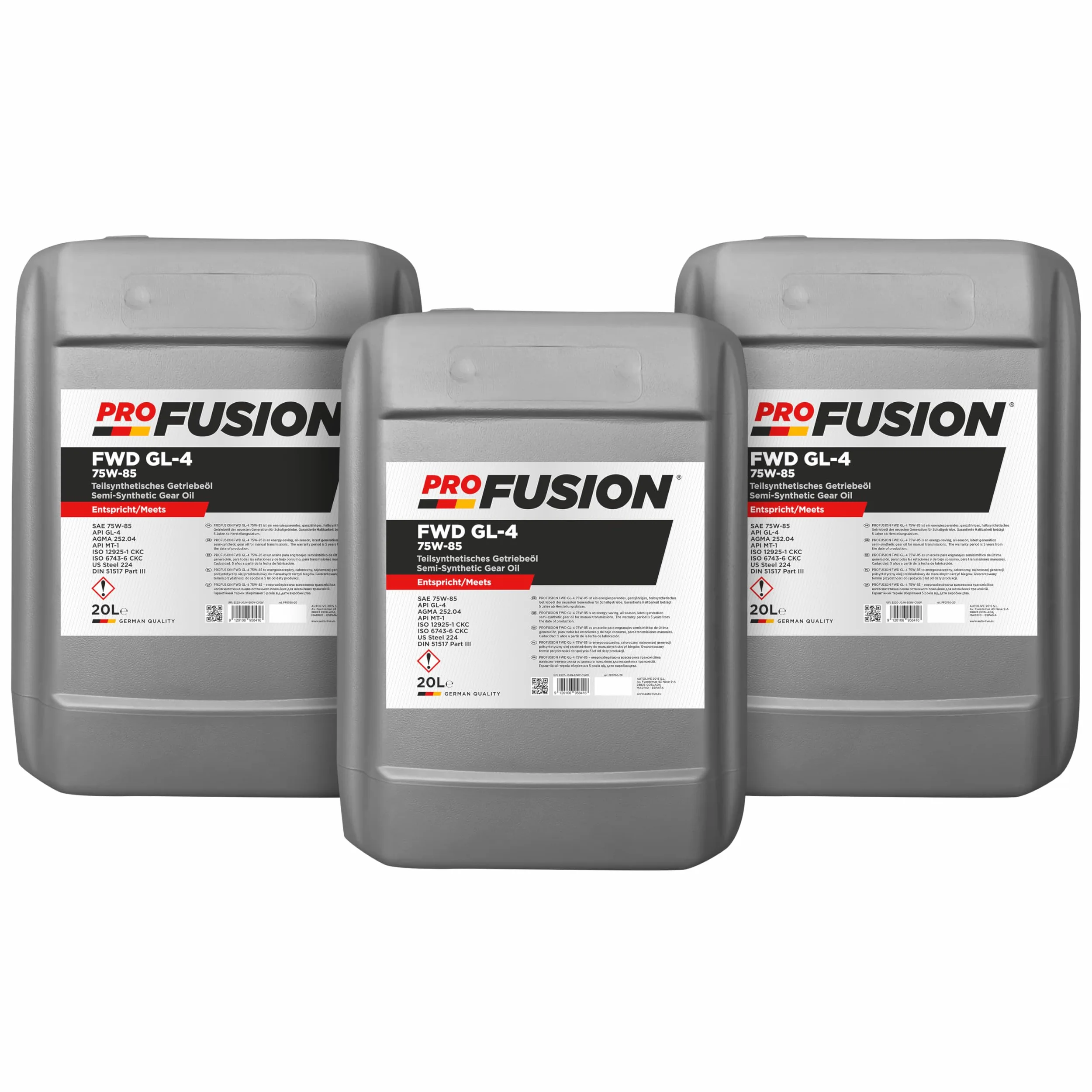 ProFusion 75W-85 60L (Pack de 3 x 20L) – Aceite de Transmisión Semisintético para Cajas Manuales y Mandos Finales – Ahorro Energético, Protección Antidesgaste y Larga Duración – API GL-4/MT-1
