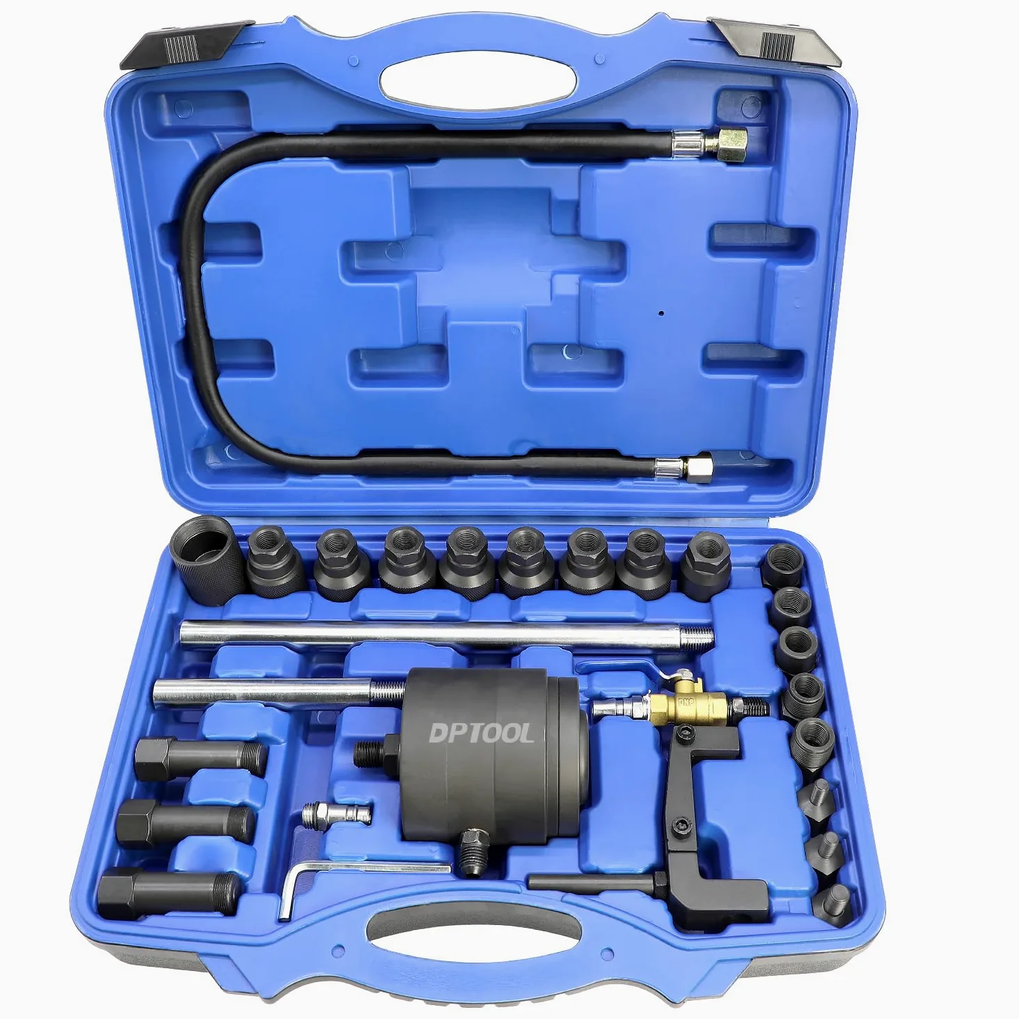 Juego de herramientas neumáticas universales de 28 piezas para extraer inyectores diesel, con herramienta neumática de impacto, extractor y barras de extensión, compatible con motores diésel Benz