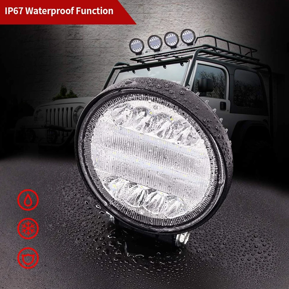 4PCS 96W Foco Led Tractor con Azul Angel Eyes,Faros Trabajo LED 12V 24V Focos de Coche LED Potentes Faros Adicionales Coche Luz de Niebla luz Auxiliar Moto 7200LM para Offroad Tractor Camión Barco