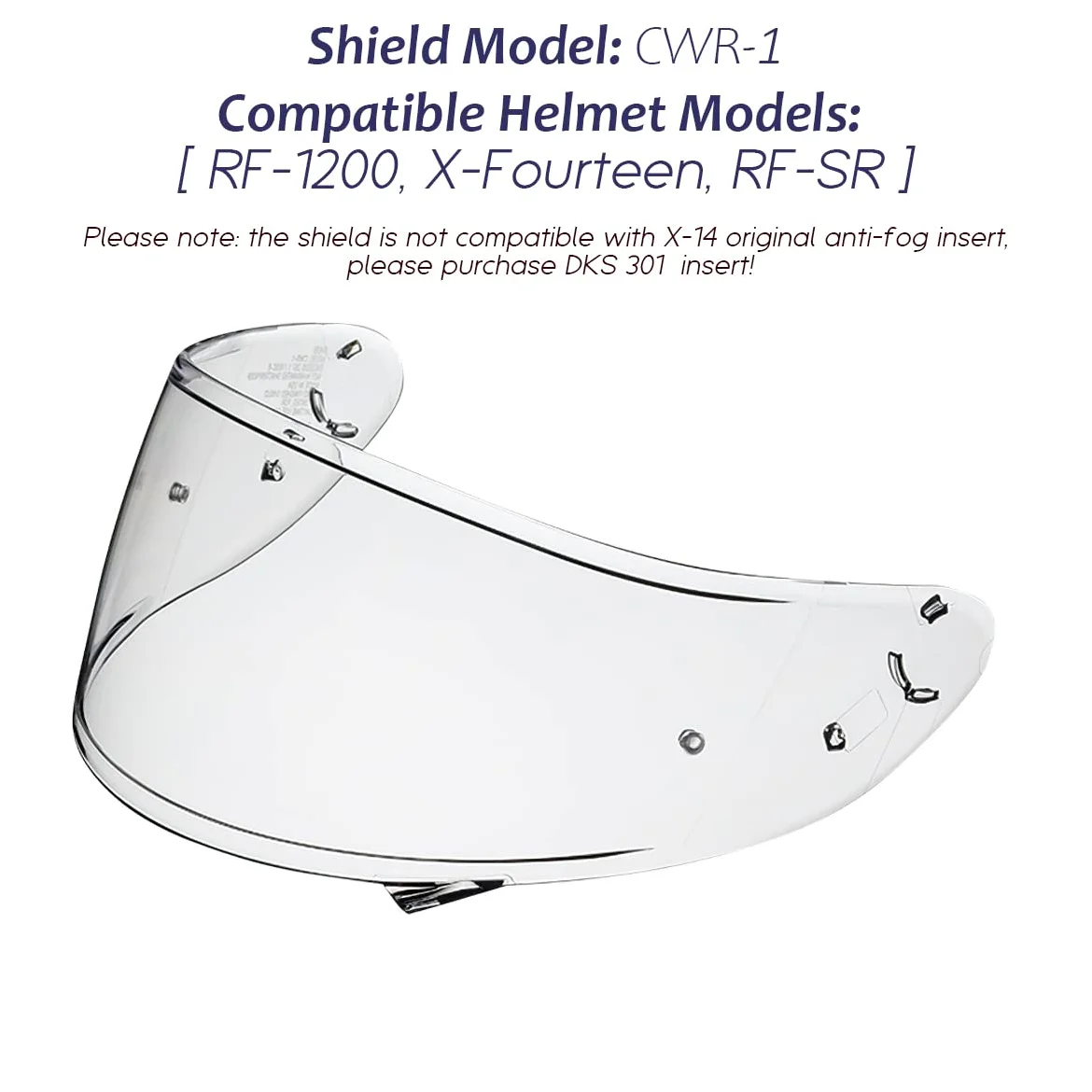 CWR-1 - Visera fotocromática de repuesto para cascos de motocicleta X14, X-Fourteen, RF-1200, Z7, NXR, RF-SR (transparente a humo)