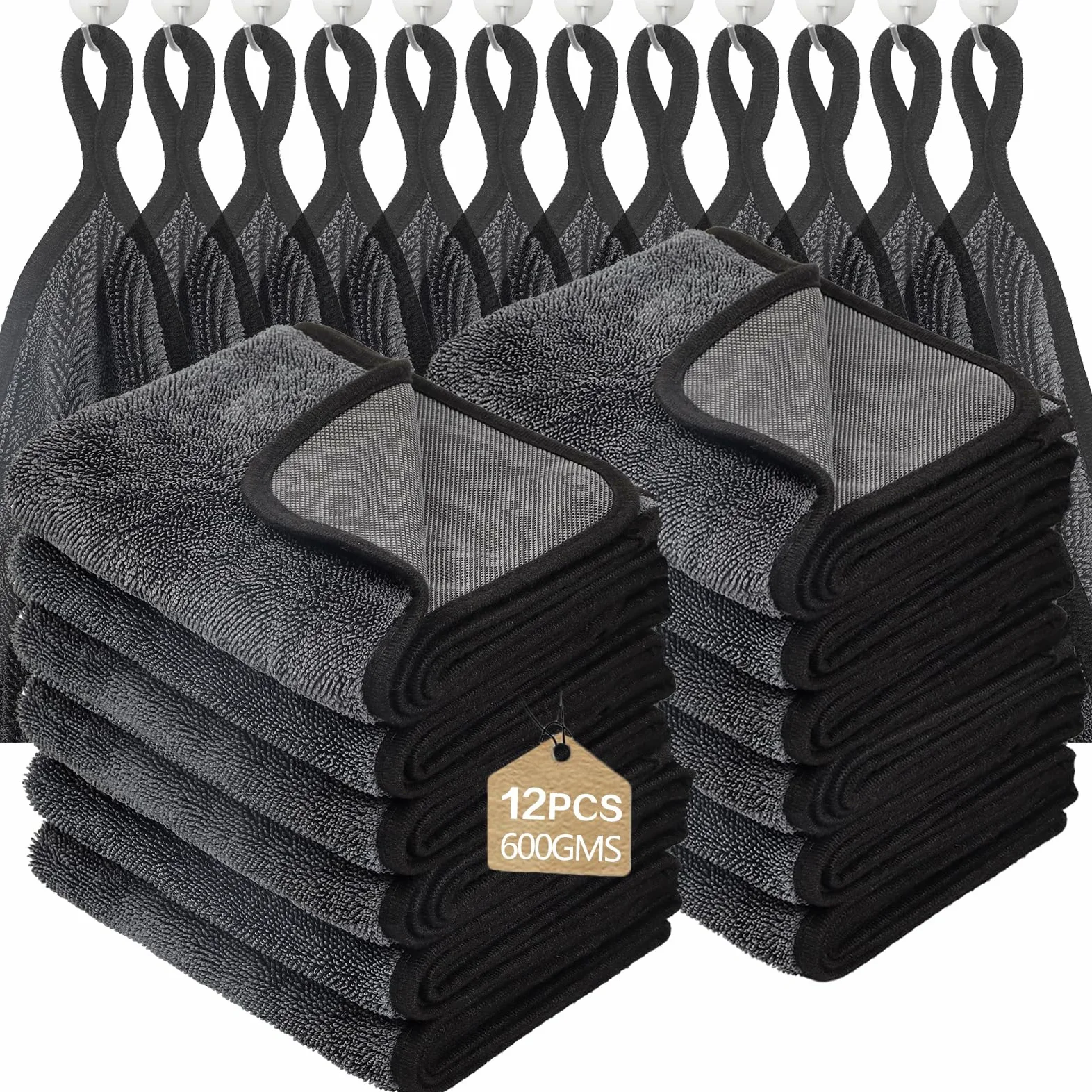 12 Piezas Toalla Secado Coche - 60 cm x 40 cm Paño Microfibra Coche, No Suelta Pelusa, Súper Absorbente - Bayetas Microfibra para Limpieza Coche, Detallar, Pulir, Limpiar y Lava
