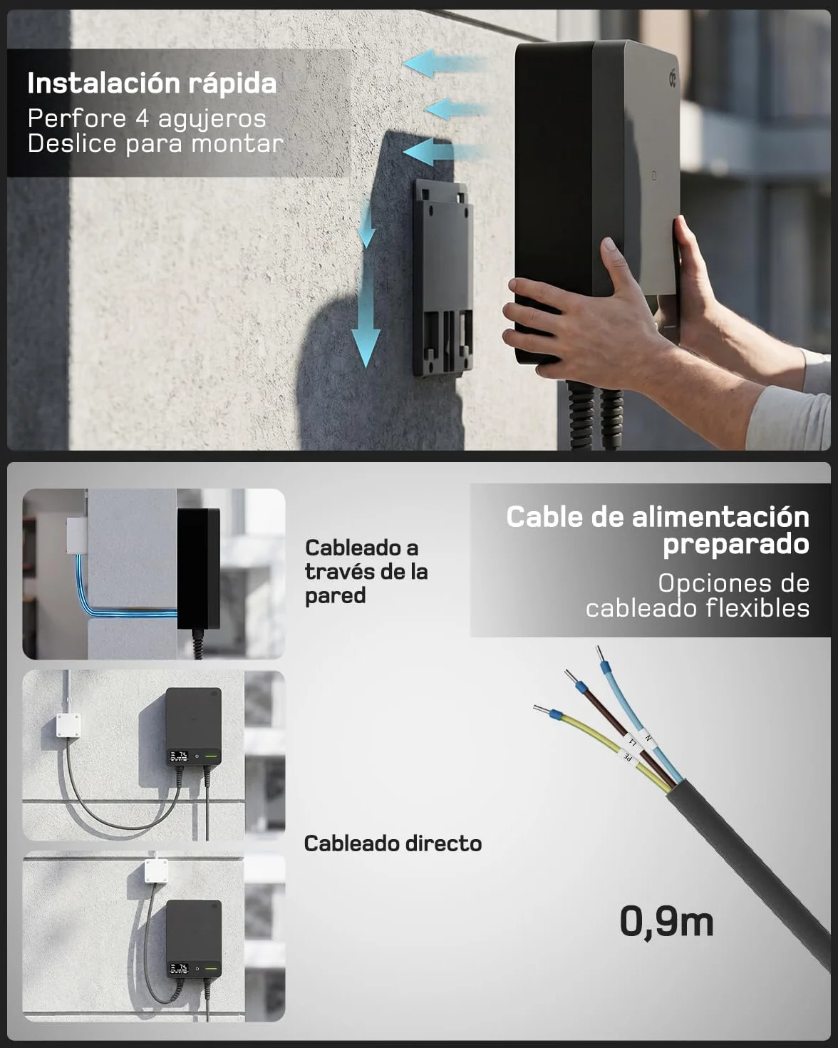 dé Wallbox 7,4 kW Monofásico con App, Cable Tipo 2 de 7,5 m, RFID, Cargador Coche Eléctrico 7,4 kW 6–32 A 230 V, con RCD Tipo A 30 mA CA + 6 mA CC, IP54, para Model Y/3 y Otros BEV/PHEV, Negro