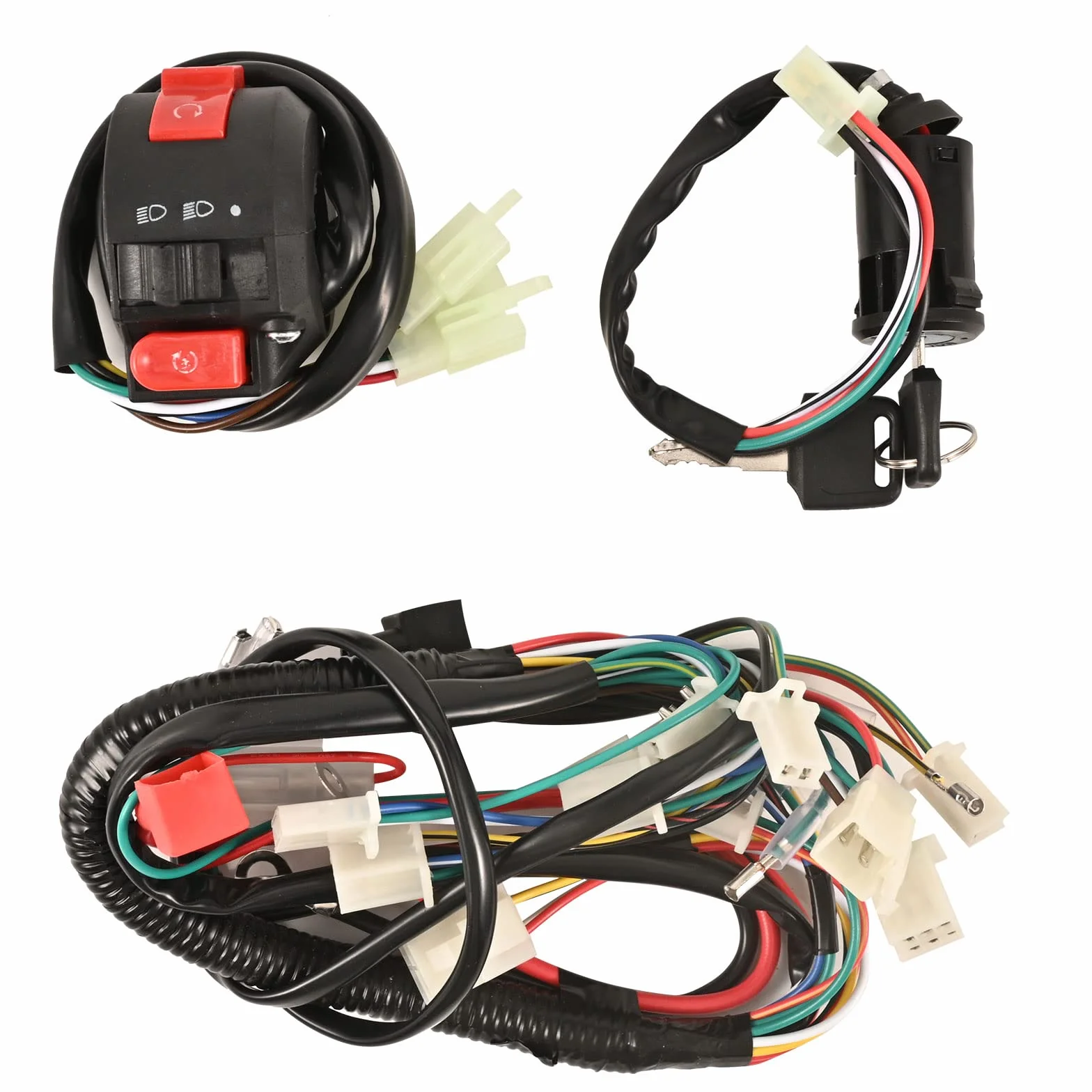 Trkimal Arnés de cableado completo de 6 pines para quad, estator, bobina, CDI, arnés de cables, solenoide, relé, bujía para 4 tiempos ATV 50cc 70cc 90cc 110cc 125cc Pit Quad Dirt Bike Buggy Go Kart