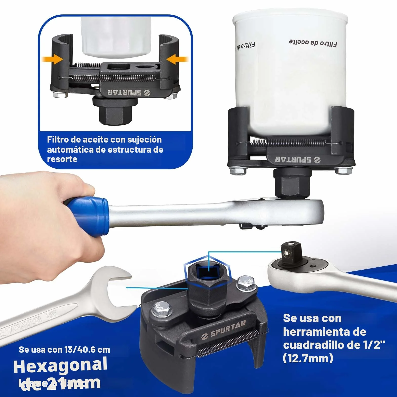 Spurtar Llave Filtro Aceite Coche 60-80mm herramienta de extracción de filtro de aceite ajustable, herramienta universal perfecta para filtros de cambio de aceite pequeños y medianos