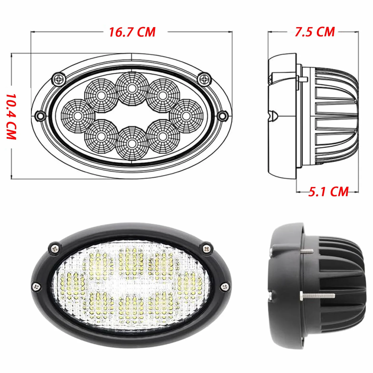40 Vatios Faros Led Ovalados Tractor 12V 24V 3200lm Con Conector Compatible con Massey Ferguson Fendt Challenger