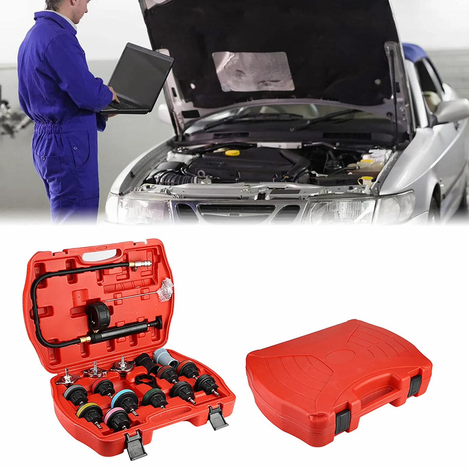 Probador de refrigeración, Kit Herramientas Universal for detectar Fugas Agua en el del automóvil, Prueba presión radiador, Detector confiable for automóviles y Motocicletas