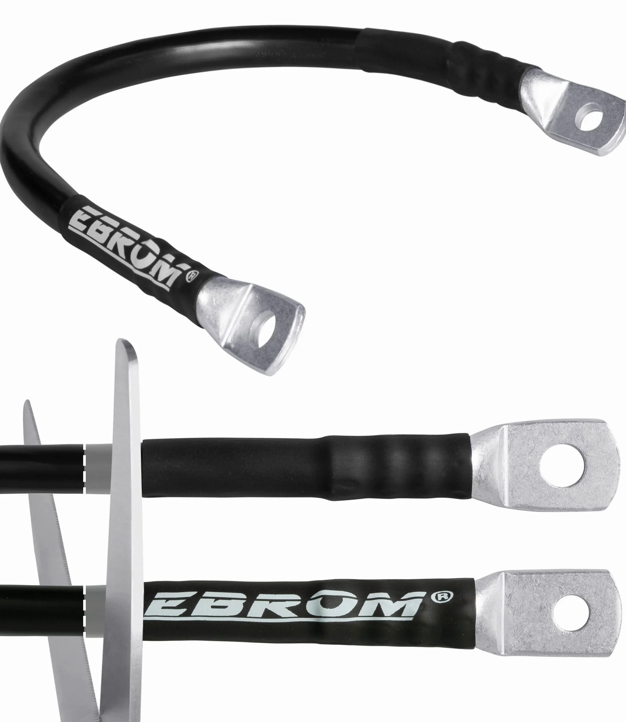EBROM Cable de batería rojo y negro, 12 V, longitud deseada de 30 cm hasta 5 m, sección transversal: 16 mm² para corrientes de hasta 82 A, con 2 terminales de cable M8 para baterías de alimentación y
