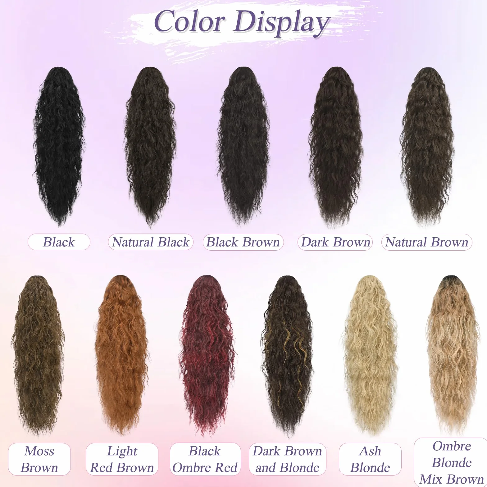 Coleta Postiza Pelo Natural 76 cm Gris con Pinza Rizada Ondulado para Mujeres