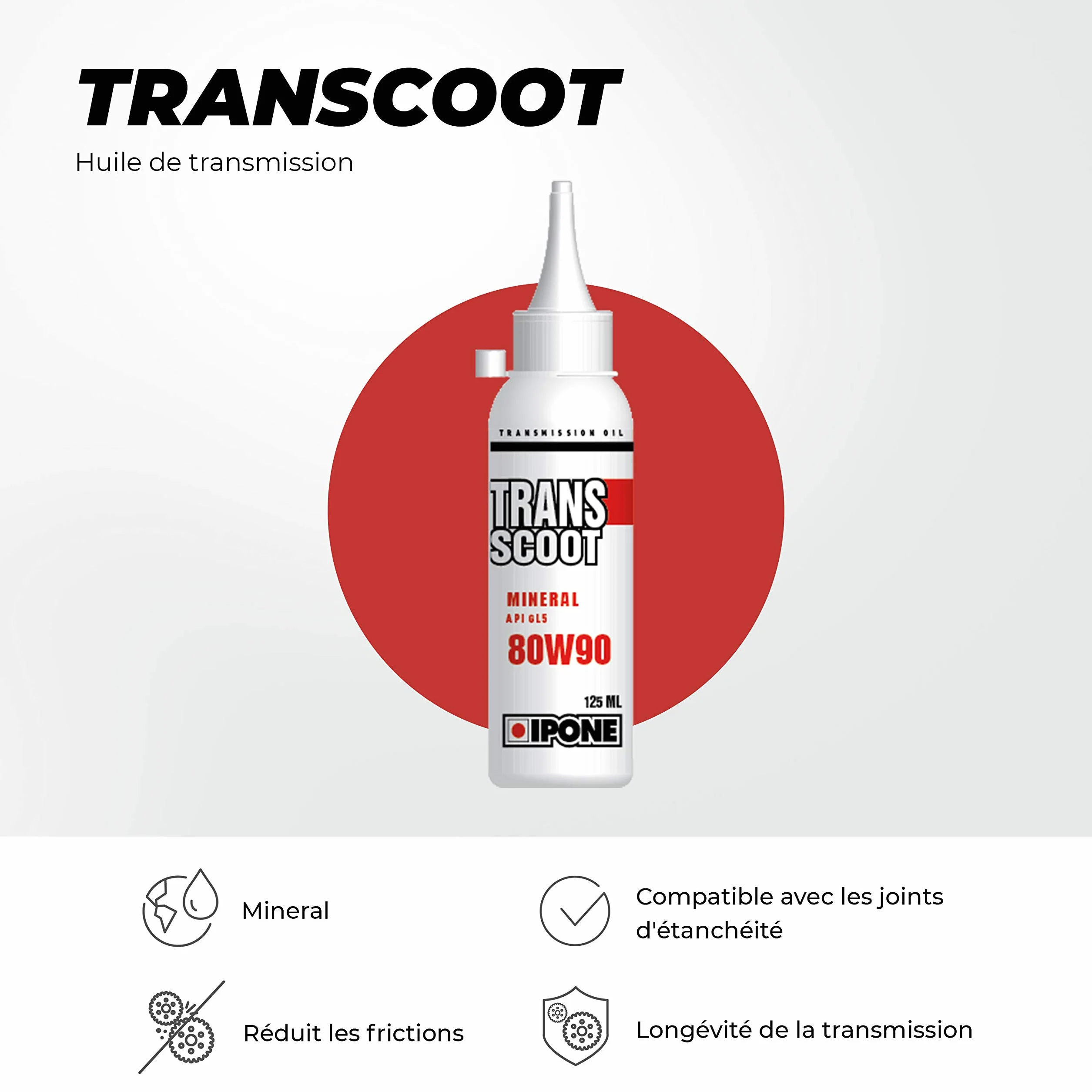 IPONE - Aceite de Transmisión Scooter - Transcoot - 125 ml - Limita la fricción - Larga Vida útil de la Transmisión - Listo para Usar