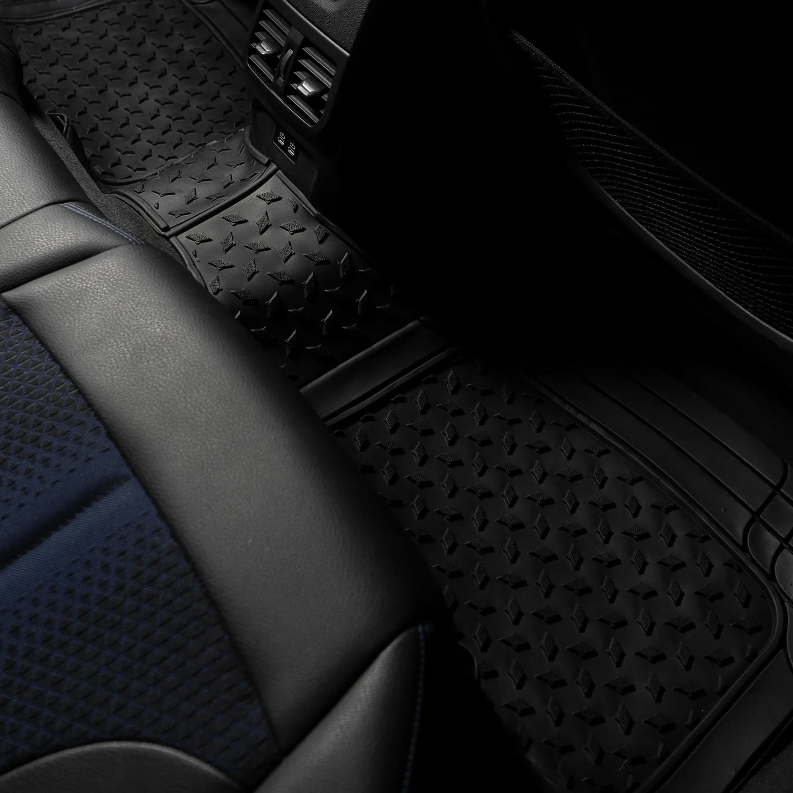 Alfombrillas de Goma Universales para Coche, Alfombrillas de Caucho Antideslizantes Ajustables, Juego 4 Piezas, Delanteras 44,5x72 cm, Traseras 43,5x43,5 cm, Color Negro