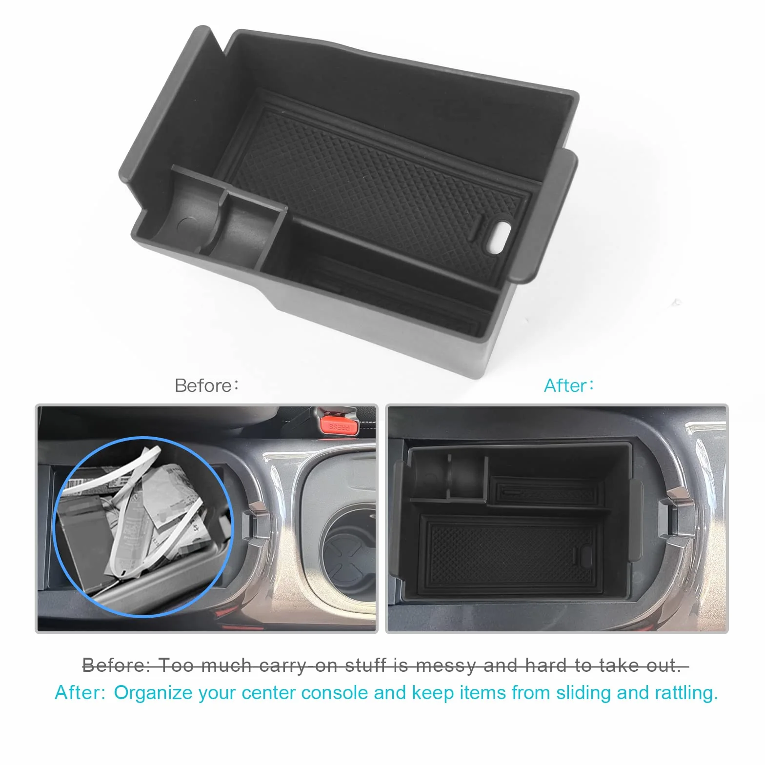 CDEFG Compatible con Nissan Juke F16 2019-2025 2026 Caja de almacenamiento Consola Central Apoyabrazos Interior Center Armrest Storage Box, Con Tapete Antideslizante Juke Hybrid 2025 Accesorios