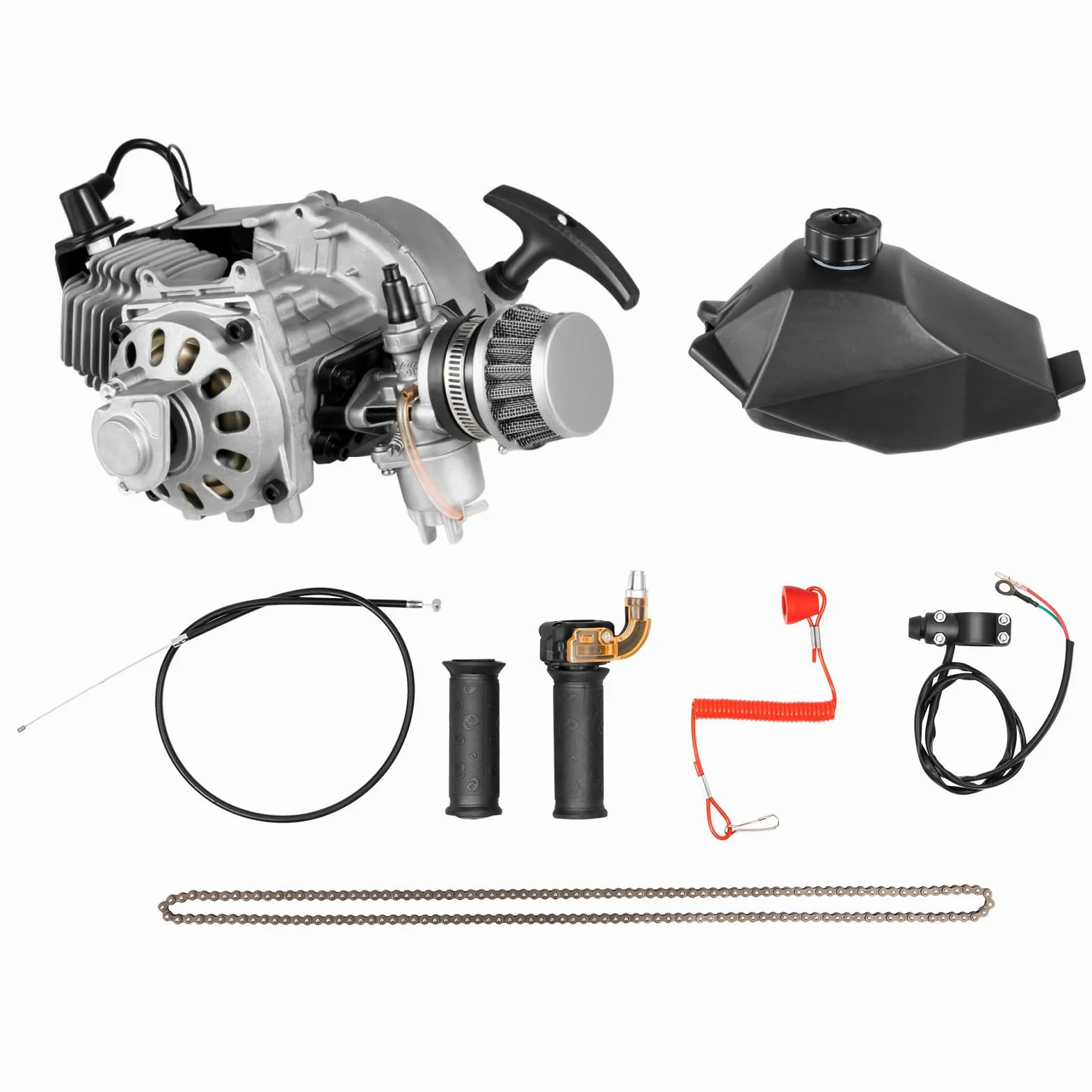 Motor Minimoto 49cc, 1,9 kW/7000rpm Minimoto Gasolina, 49,85cc Mini Moto Gasolina, 2 Tiempos Moto 49cc, 3CV Motor de Gasolina de 1,2 Litros, Capacidad de Carga de 180kg