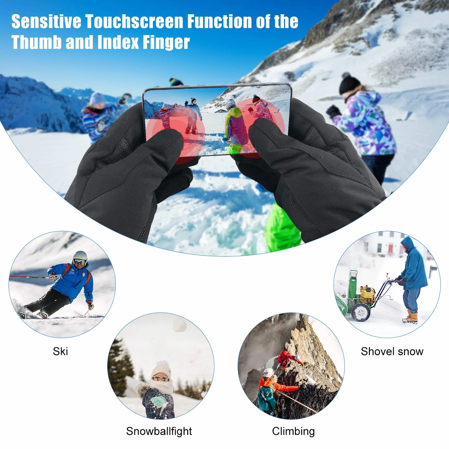 Guantes Calefactables Moto, Guantes Tactiles con Batería 7.4v 2200mah para Hombres y Mujeres Guantes Termicos al Aire Libre Esquí Motociclismo Pesca Senderismo Prevenir Artritis Enfermedad de Raynaud
