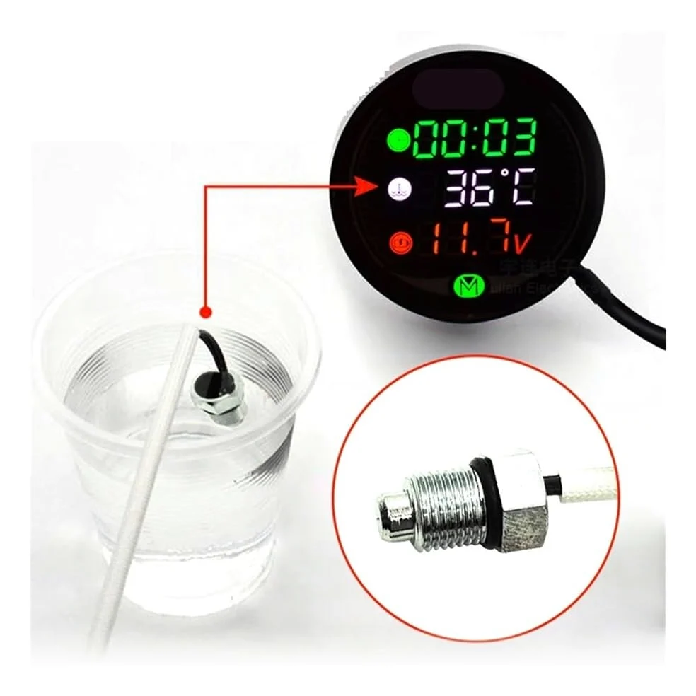 Tacómetro digital Reloj electrónico digital para motocicleta DC 9V - Hora + Termómetro de agua + Voltímetro