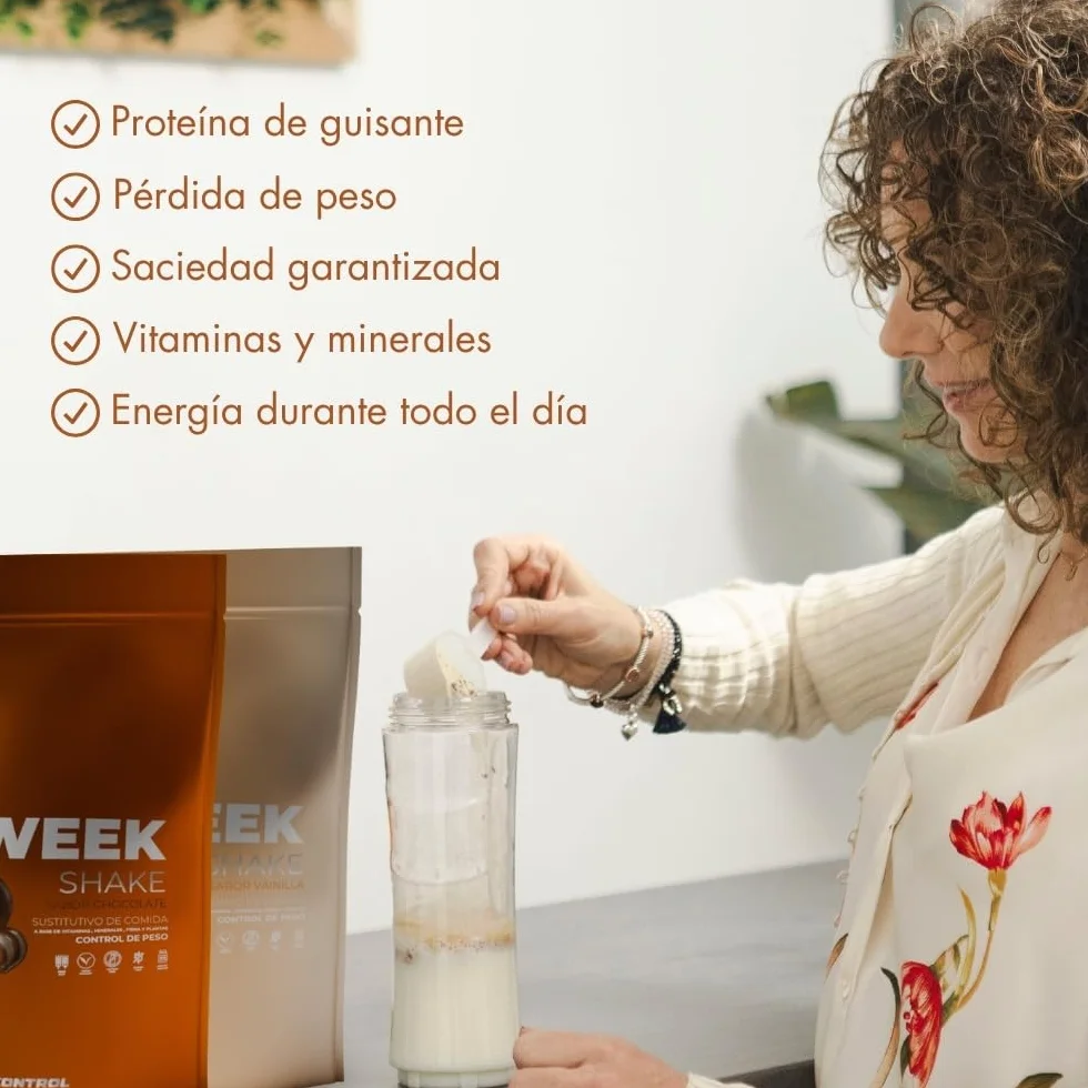 Weekontrol Pack 2 Sabores Batidos Sustitutivos Comida Week Shake Proteína Vegetal Saciante Mantener Peso 600gr Chocolate Vainilla