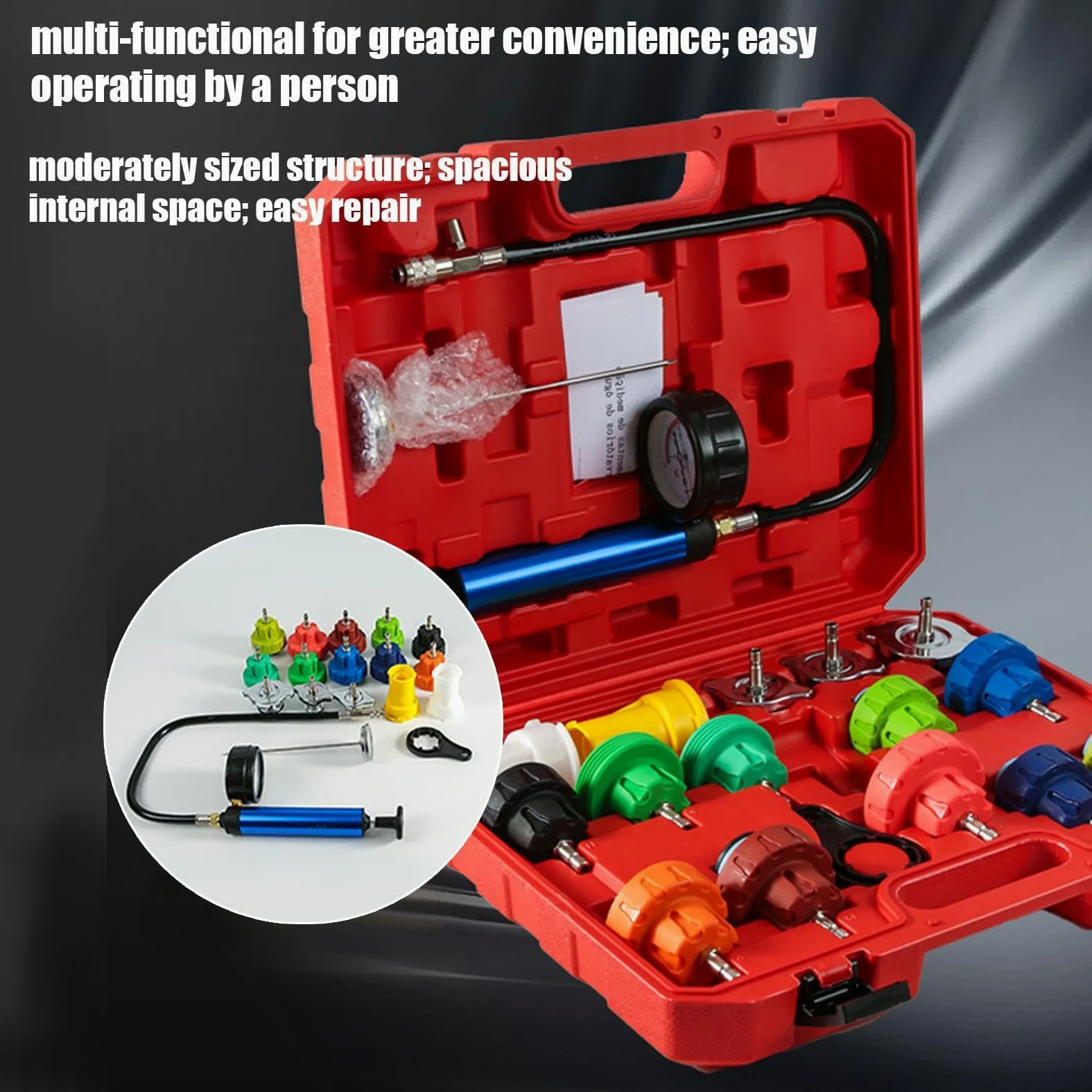 Kit de prueba presión radiador Herramientas de Llenado por Vacío para | Detector de fugas presión refrigerante automotriz Para Vehículo, Camión, Tanque Agua, Motor,