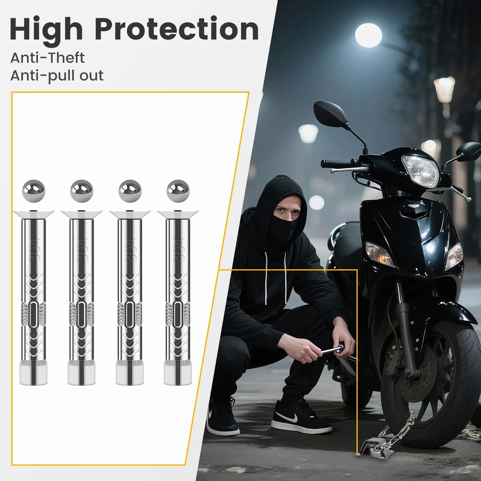 Anclaje de Pared Moto | Anclaje de Suelo Bicicleta | Acero de Alta Resistencia de 6 mm | Arco Doble y 4 Puntos de Anclaje | Tornillos de Acero Inoxidable 304 | Protección antirrobo