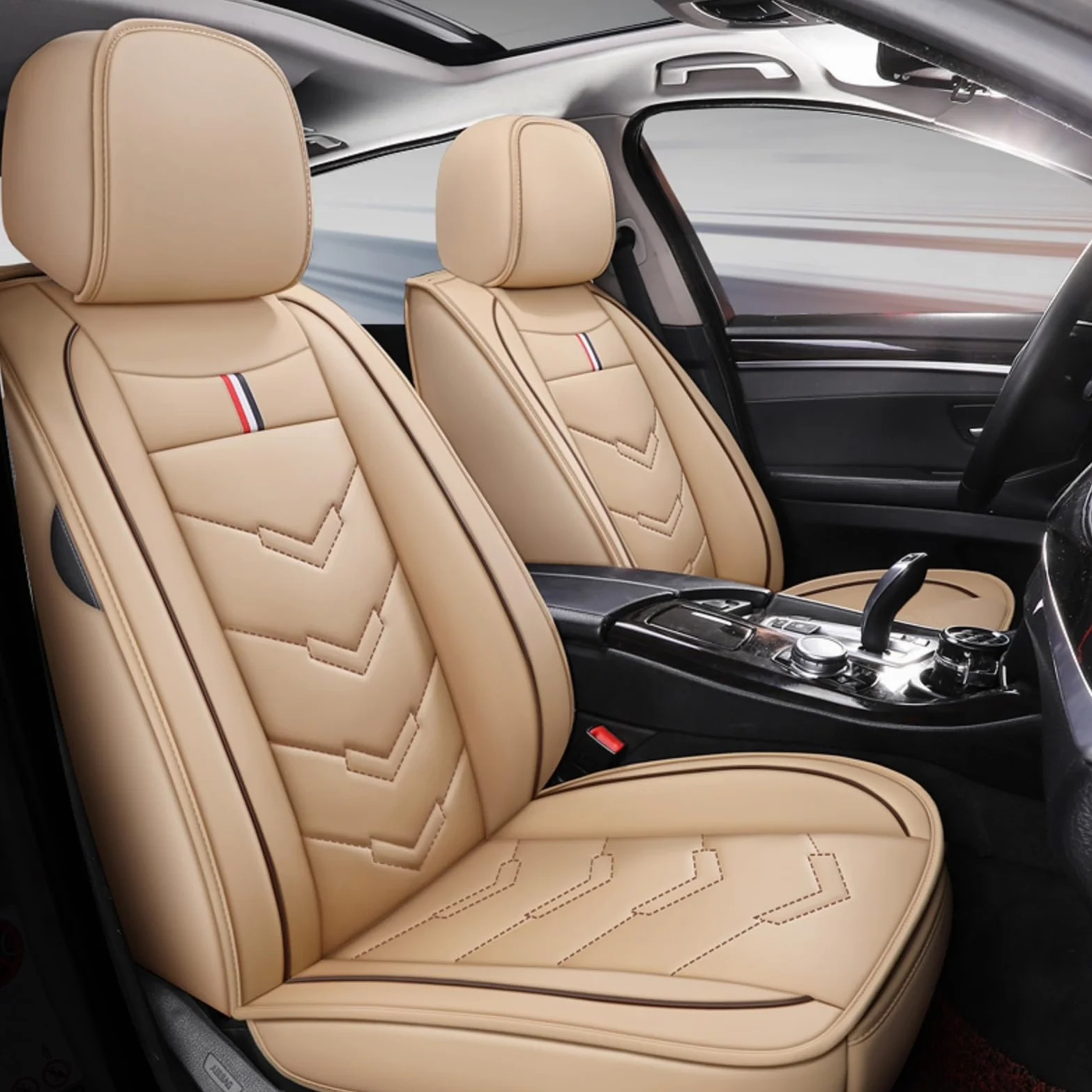 Fundas Asiento Coche Universales para Renault Megane II Coupe-cabriolet(2003-2009), Impermeable，Cuero Antideslizante Transpirable, 5 Plazas,Resistente，Fácil De Instalar(Beige)