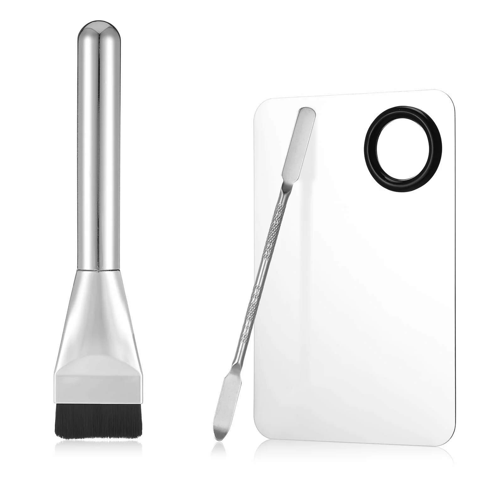 JJUNW Paleta de maquillaje acero inoxidable 3 unidades juego espátula brocha mezcla