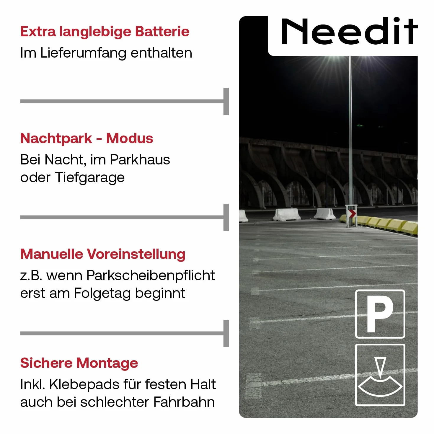 Needit Parkscheibe ParkMicro PS1800 800mm x 45mm x 10mm Autoadhesivo