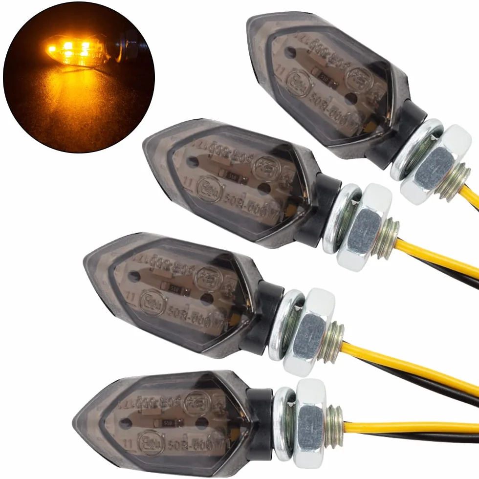 4PCS Intermitentes Moto Homologados ECE R50, Mini Indicadores Universal para Motocicletas de 12V, Luces de Señal de Giro Ámbar, Impermeables IP65, Compatible con Rosca M8
