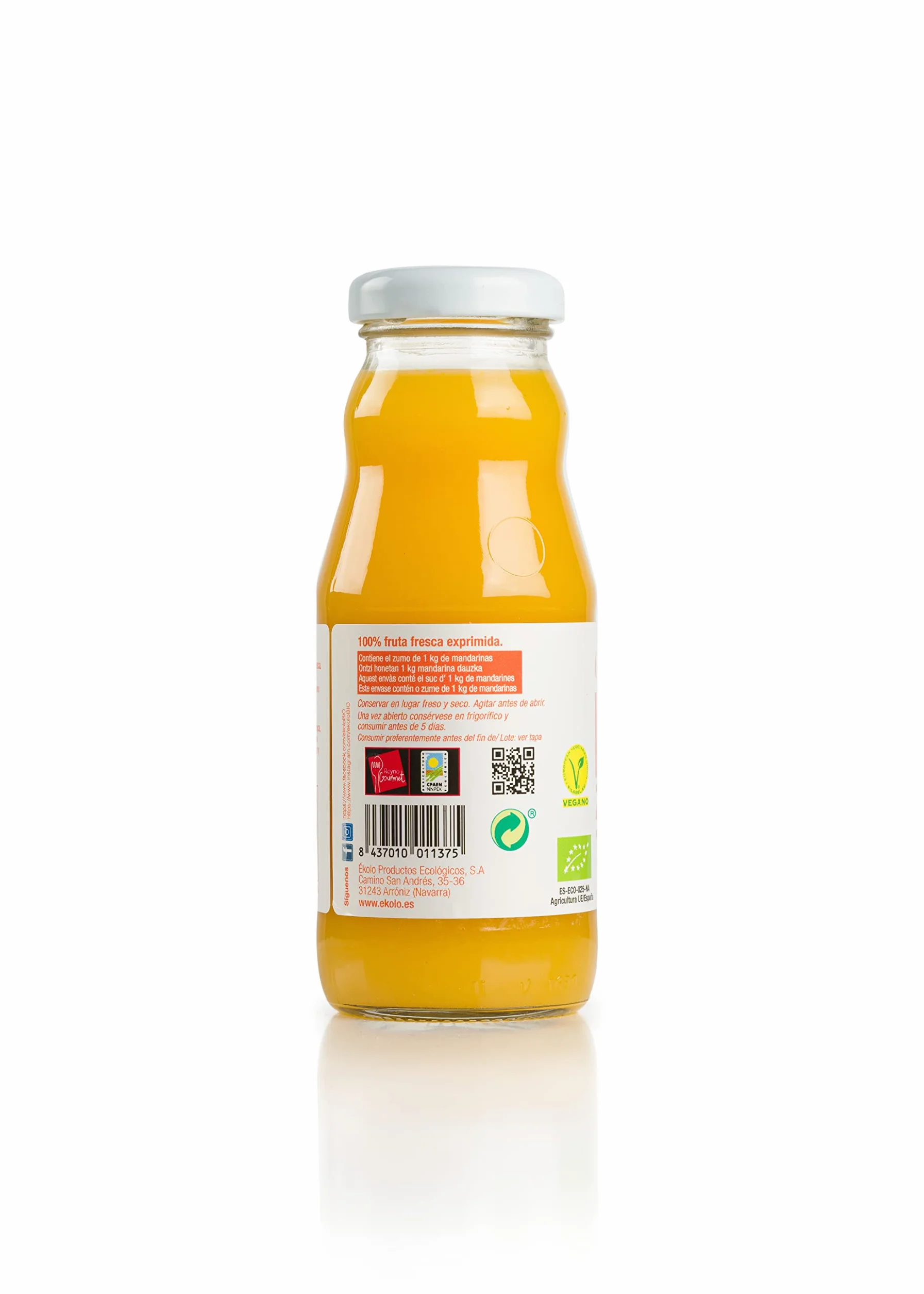 Ekolo Zumo de Mandarina Ecológico 100% Exprimido 12 x 200 ml 2400 ml