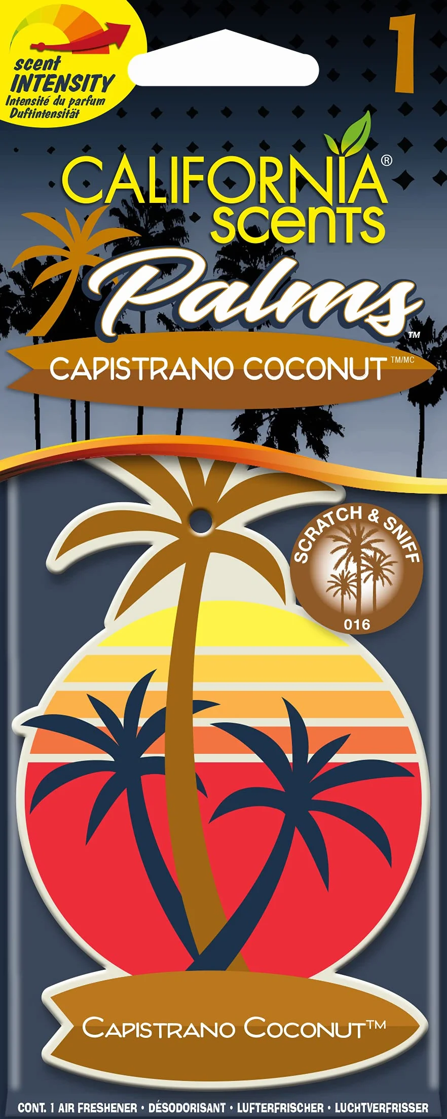 California Car Scents - Ambientador de Coche con Fragancia, Olor y Esencias a Capistrano Coconut, Aroma a Coco (Ambientador de Papel con Forma de Palmera 1UD)
