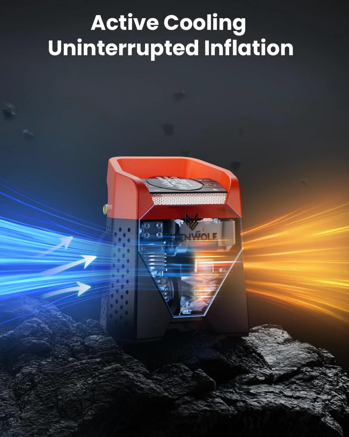 ETENWOLF Zephyr S5 - Compresor de aire portátil para inflador de neumáticos de alta resistencia, bomba de aire inalámbrica de 160 PSI y 15600 mAh con luz LED para neumáticos de coche, bicicleta