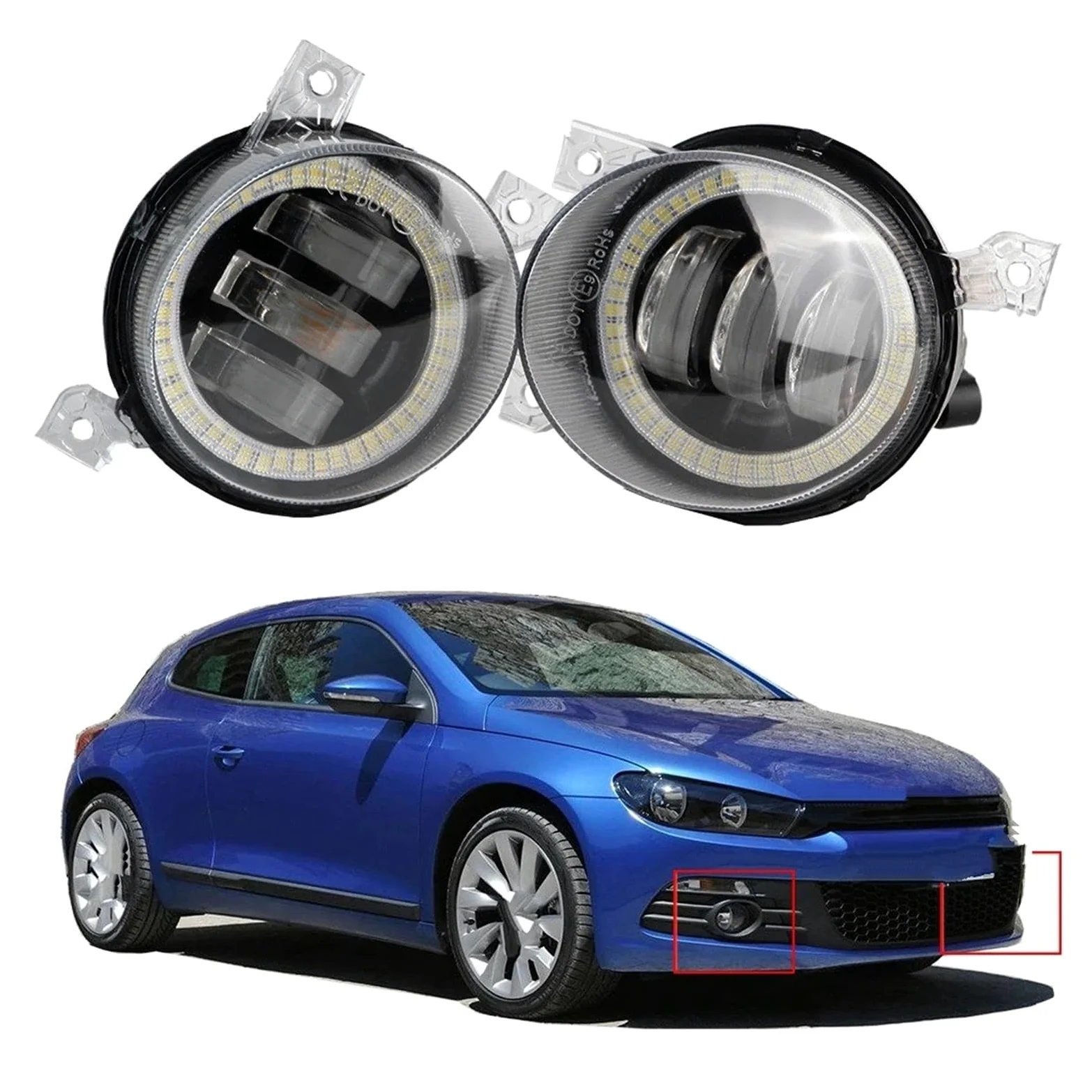 Antiniebla Delantero Para VW Para Scirocco 3/III 2008-2014 Canbus Conjunto Lámpara Circulación Diurna Antiniebla Delantera 2 X Luz LED Ojo Ángel DRL(Blanco)
