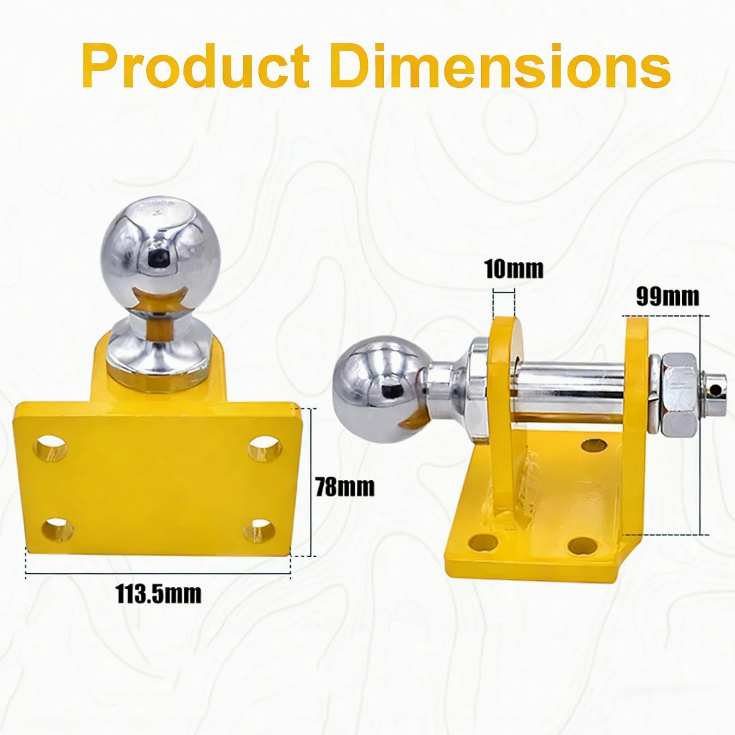Enganche Remolque,Acoplamiento Mixto,Barra De Remolque Recta De Vástago Largo,Enganche De Remolque con Bola 50mm,para Todos Los Modelos De Vehículos,Cabezal Esférico De 70,8 mm(Amarillo)