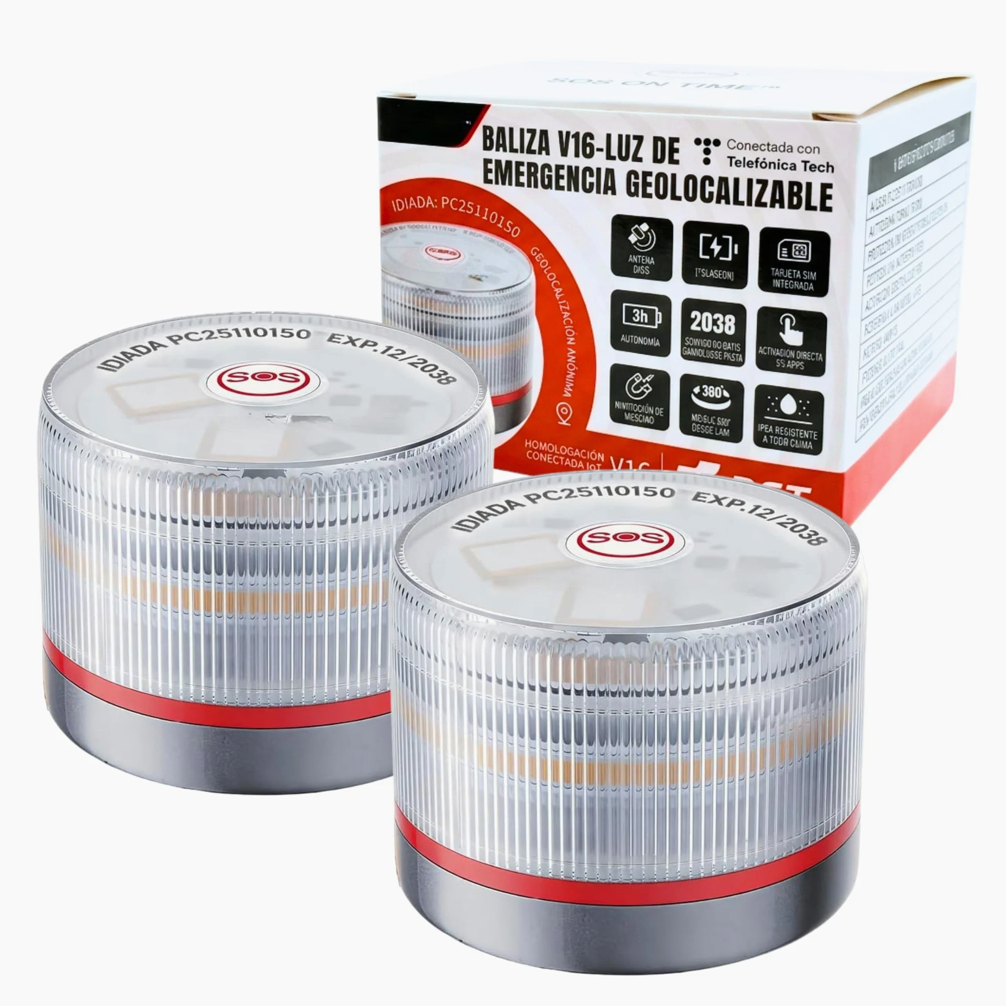 MAGIC SELECT Luz de Emergencia V16 DGT 3.0 Homologada con Geolocalización 360º, Base Imantada, Incluye Pila 9V