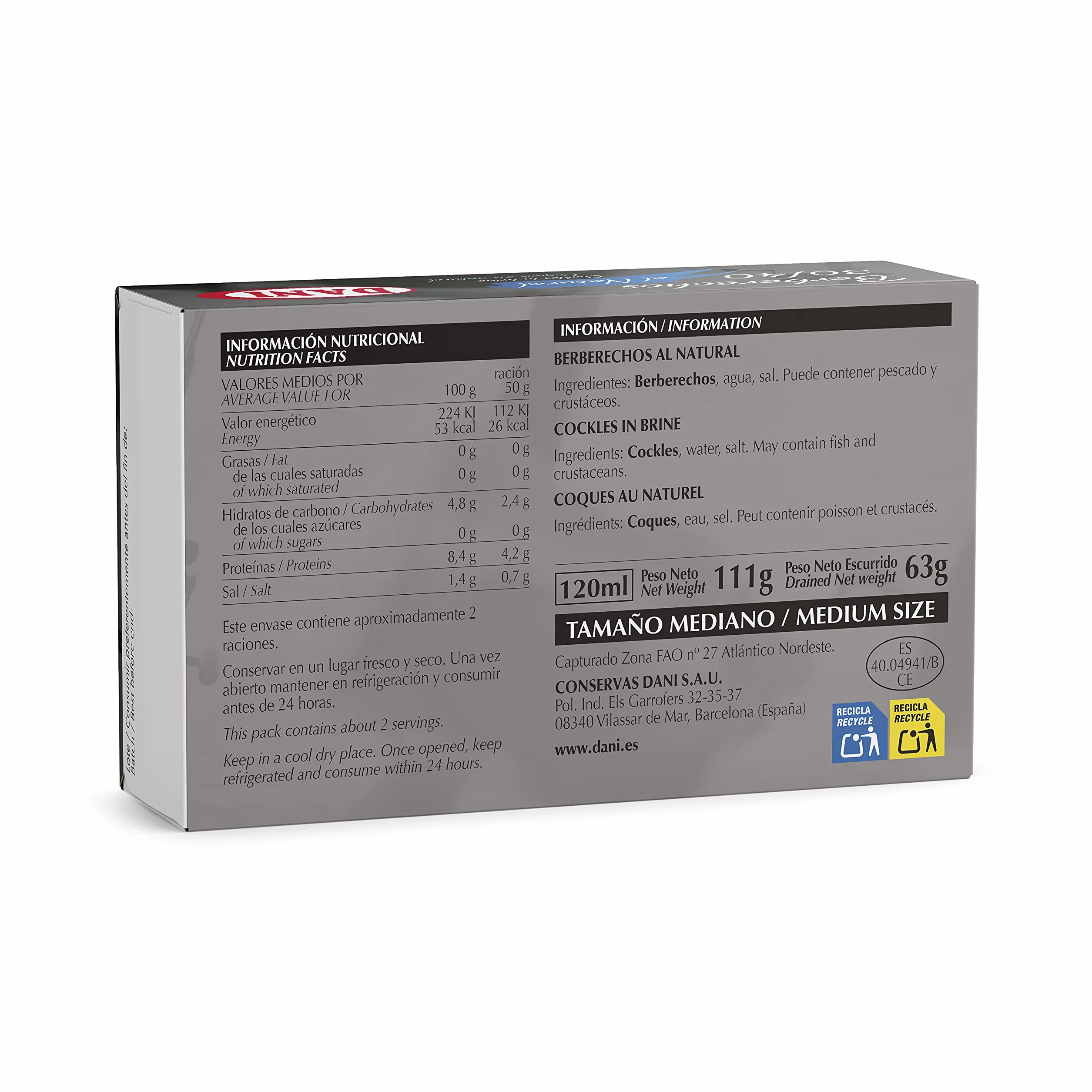 Dani Berberechos 30/40 al Natural Grandes Pack 4 x 111 gr