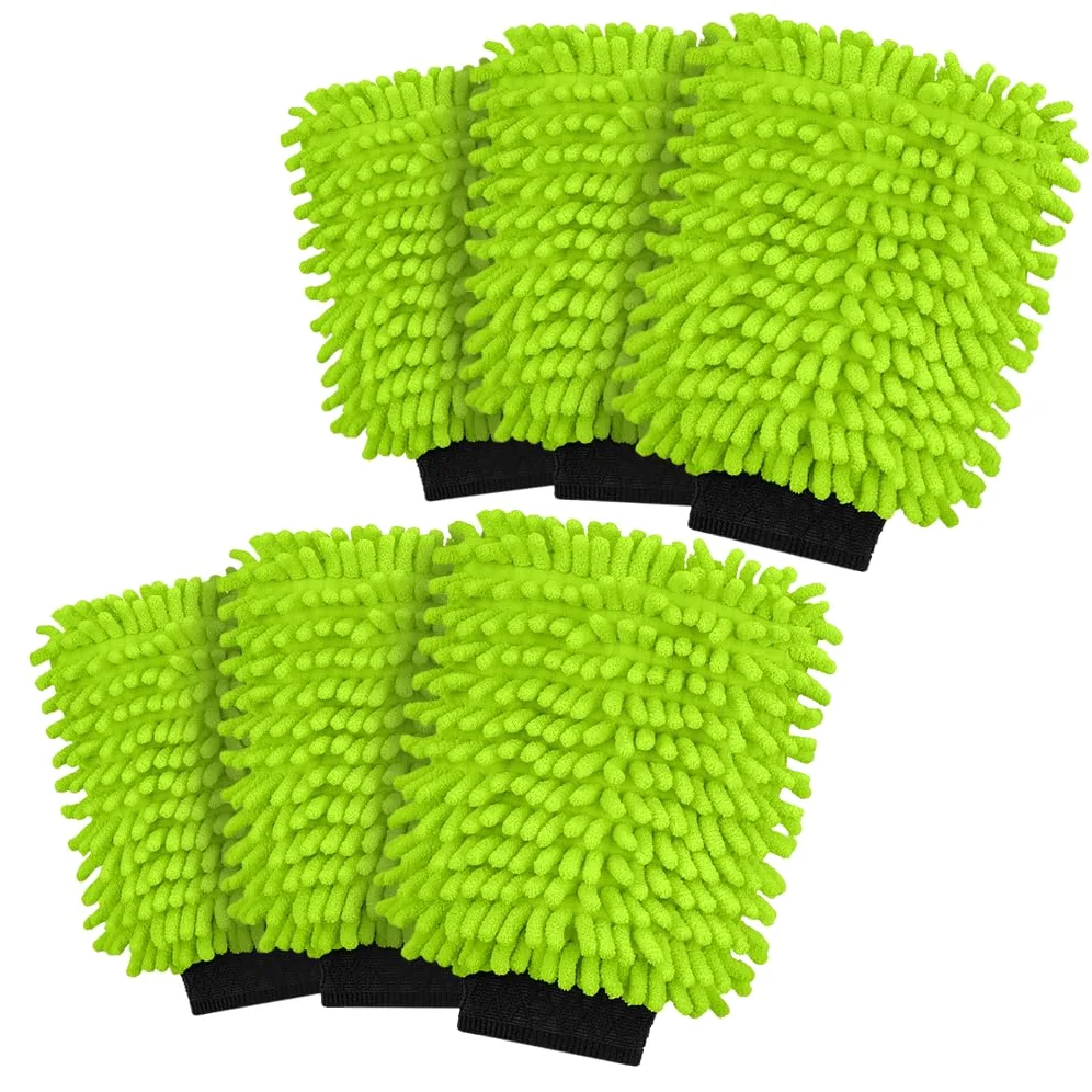 BiOHY Manopla de lavado de microfibra para coche (juego de 6) | Premium Chenille Auto Wash Guante para el cuidado del coche, pintura, llantas y discos | lavable a máquina | Sin pelusas, antiarañazos y