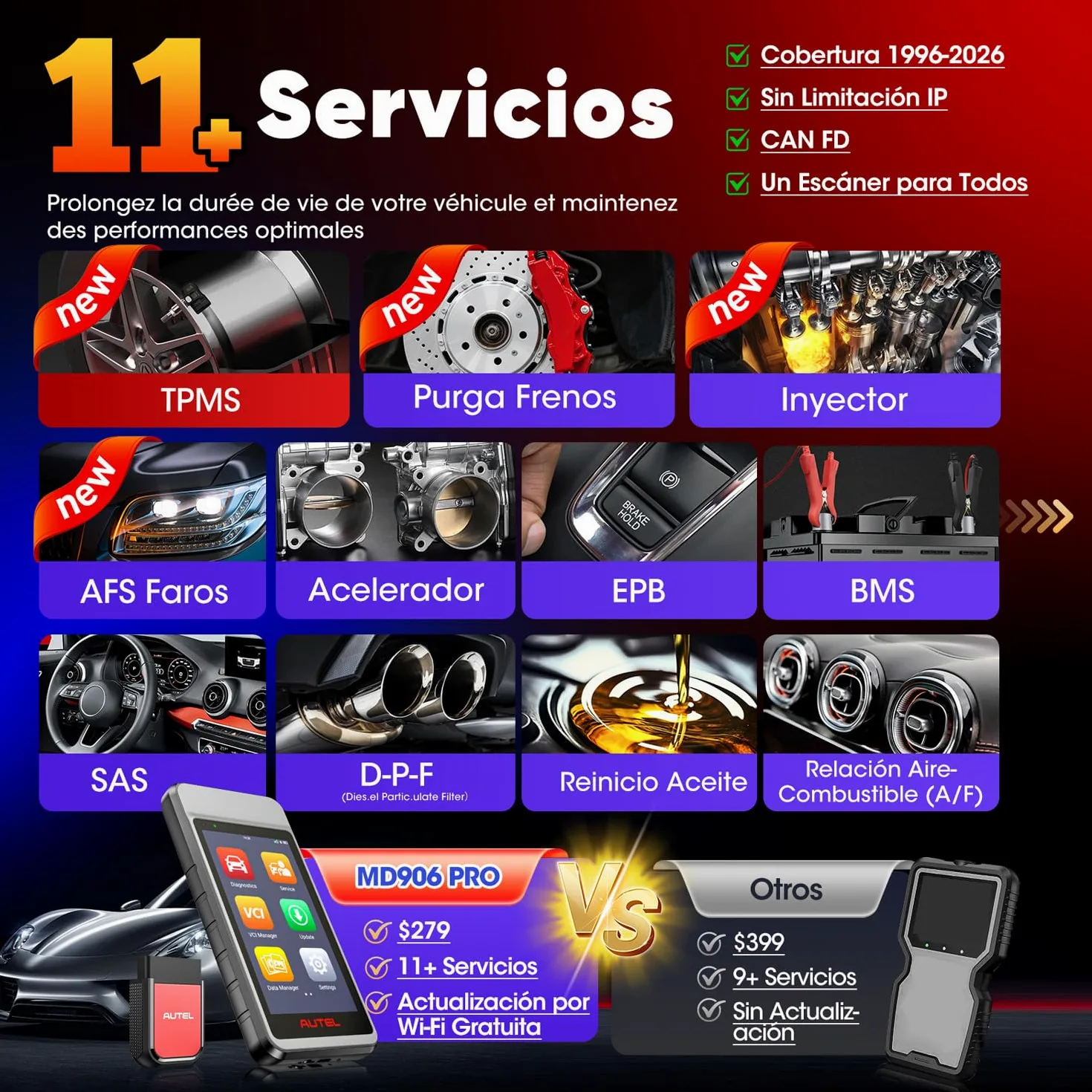 Autel MaxiDIAG MD906 Pro Diagnosis Coche Multimarca, 11 Servicios, Can FD | Sin Suscripción, Escáner para Coches MD906PRO 2026, Bluetooth Lite de MK808S MX808S Maquina Diagnosis Multimarca