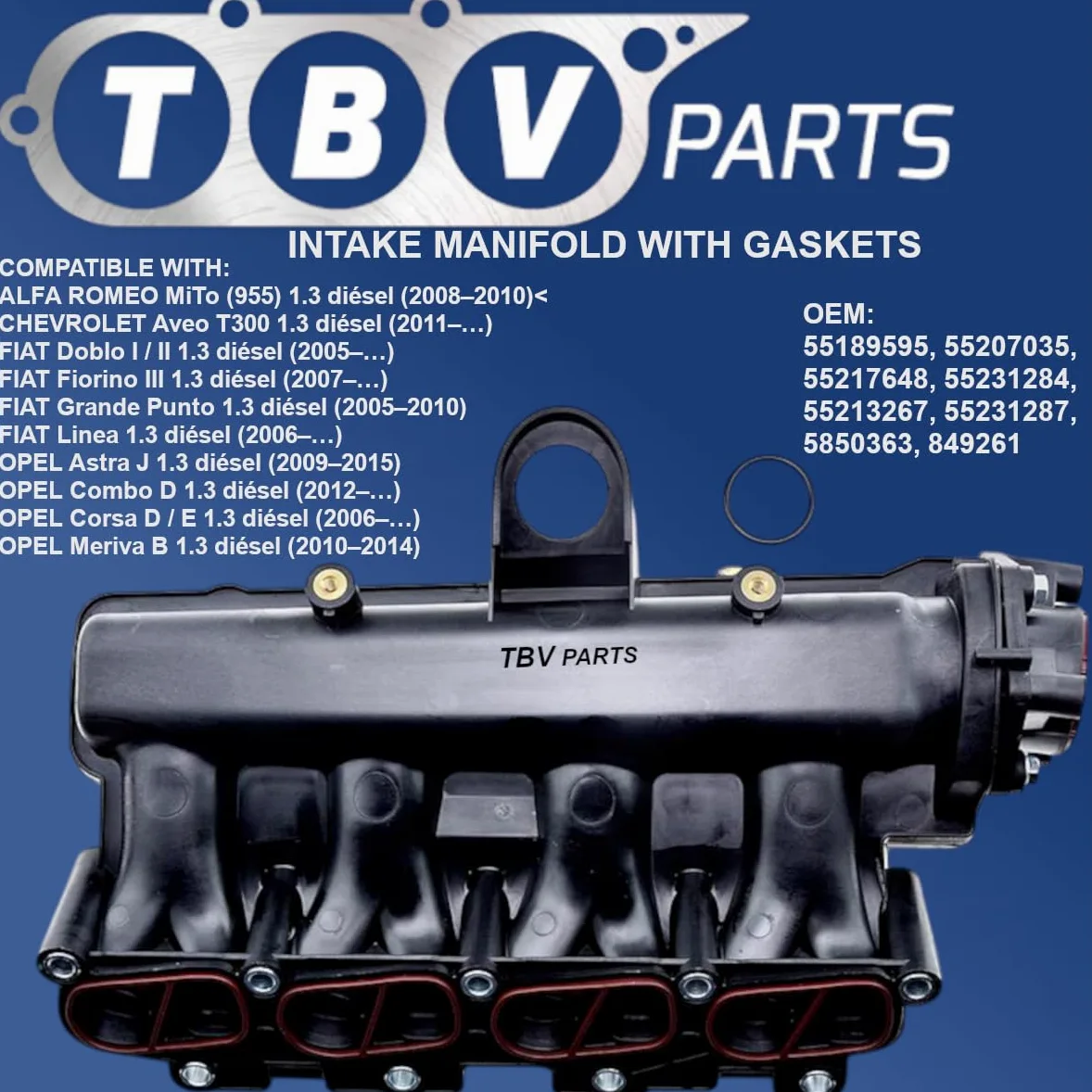 Colector de Admisión con Juego de Juntas Compatible con Motores 1.3 Diésel – Referencias OEM 55189595 55207035 55217648 55231284