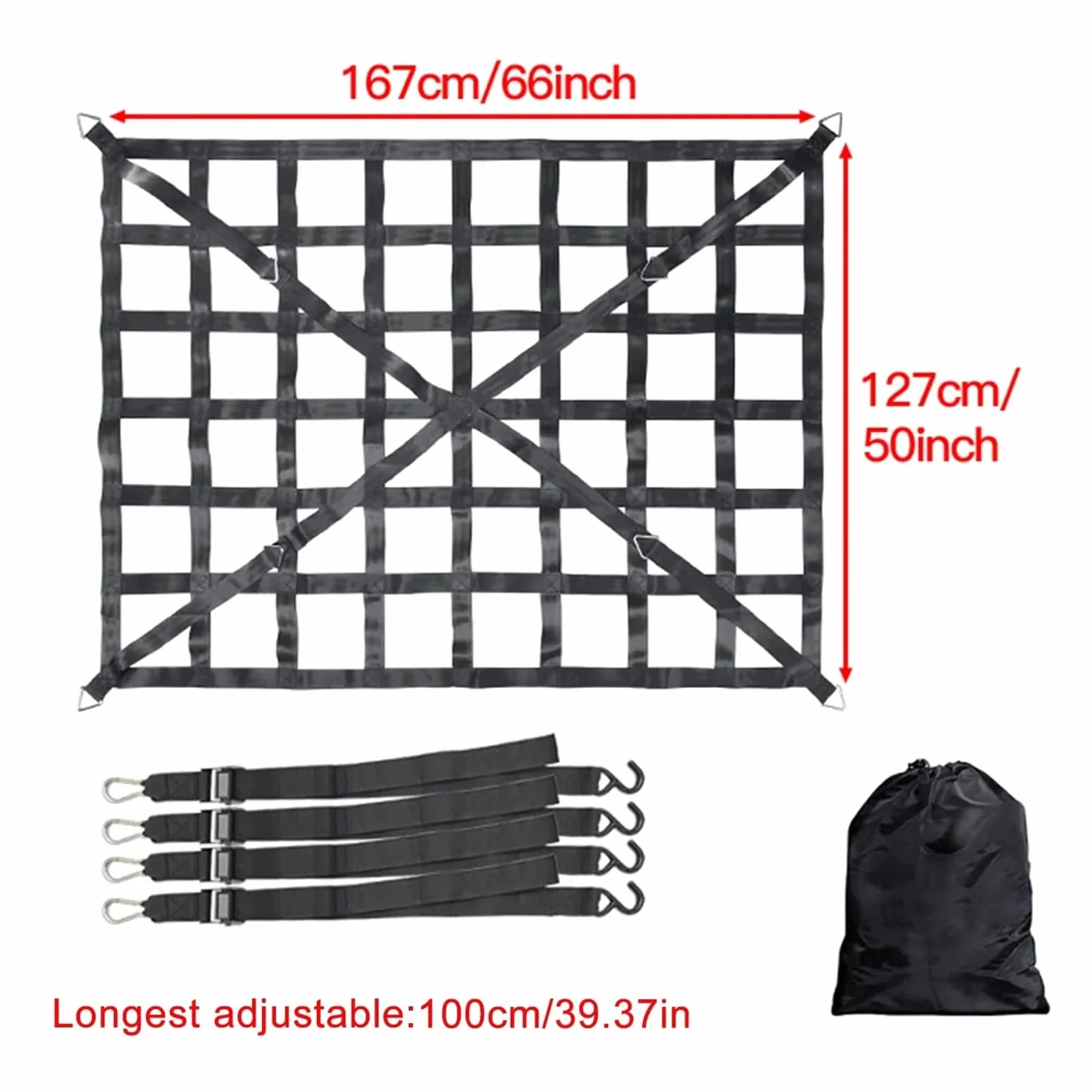 Red Maletero de Coche Heavy Duty Roof Rack Cargo Net Webbing Truck Pickup and Safetyweb Control For Car Modification Parts | M