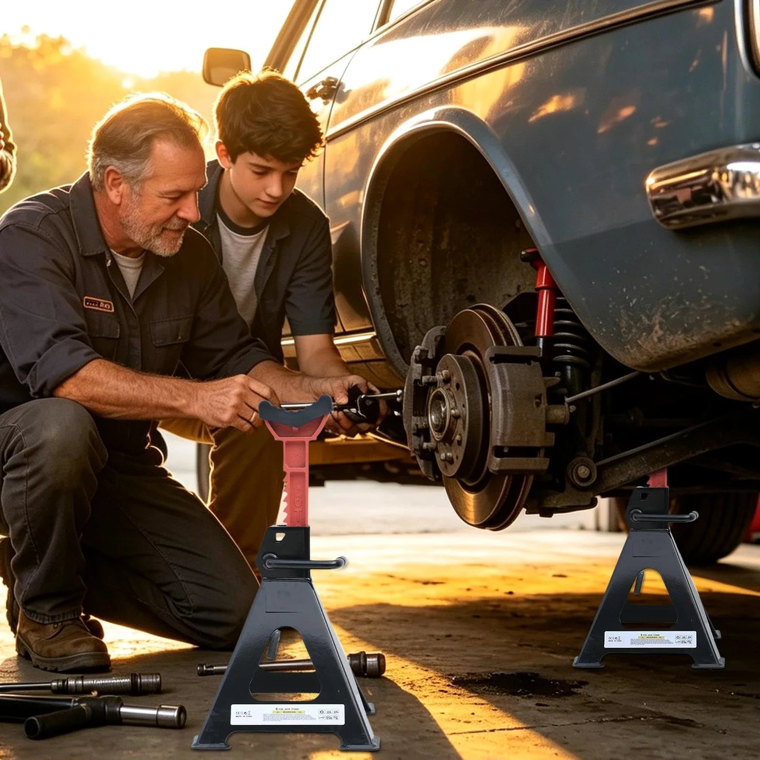 Caballetes 3 Toneladas Soporte Ajustable En Altura De Alta Resistencia Con | Soporte Altura Ajustable Para Remolques Camiones Vehículos Automoción SUV Motocicletas Garaj
