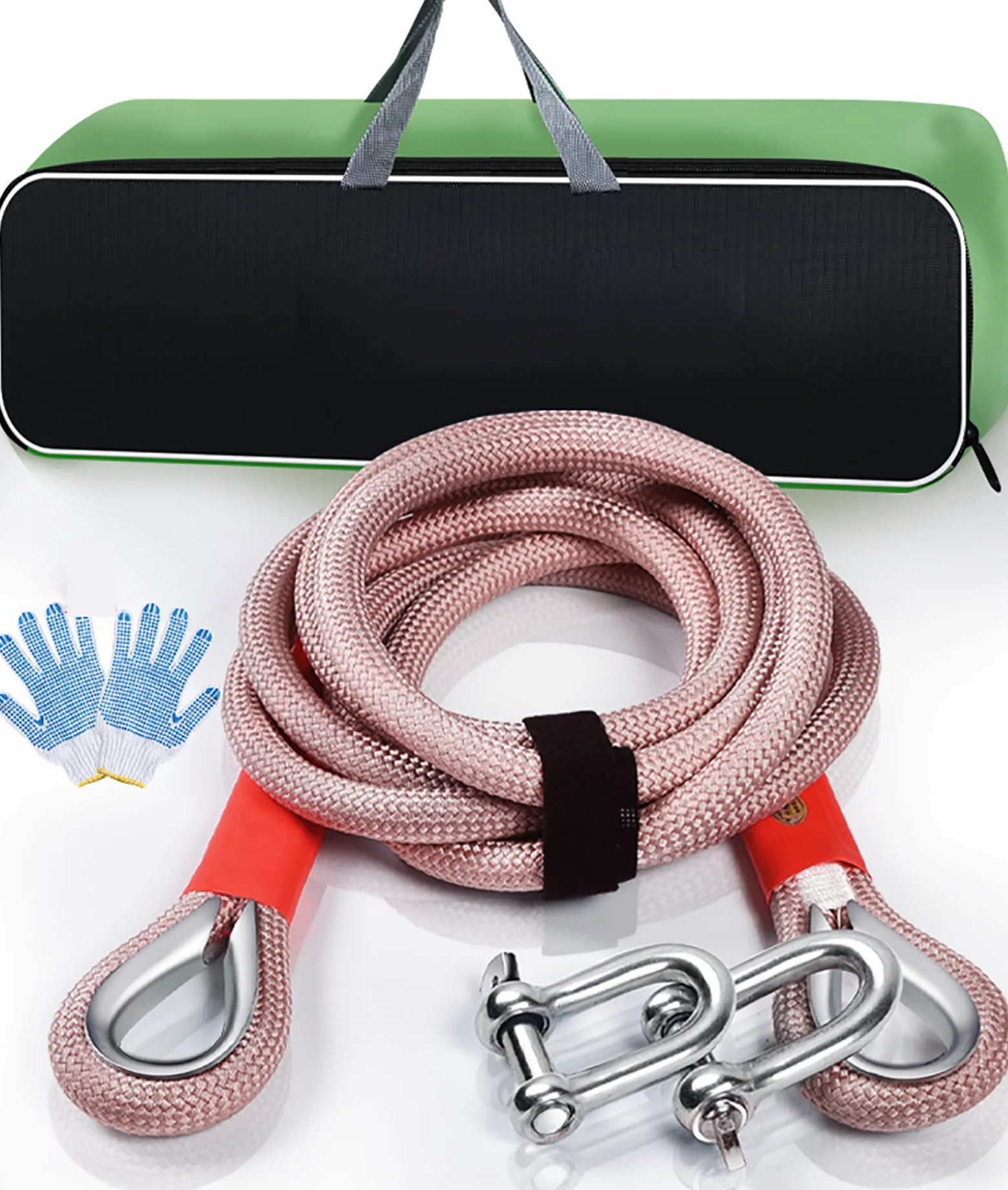 Alta Resistencia Cuerda de Remolque, Remolque del Coche Correa,Correa para remolcar con Ganchos De Seguridad Guantes Y Bolsa De Almacenamiento Incluidos (Size:8m/15t)