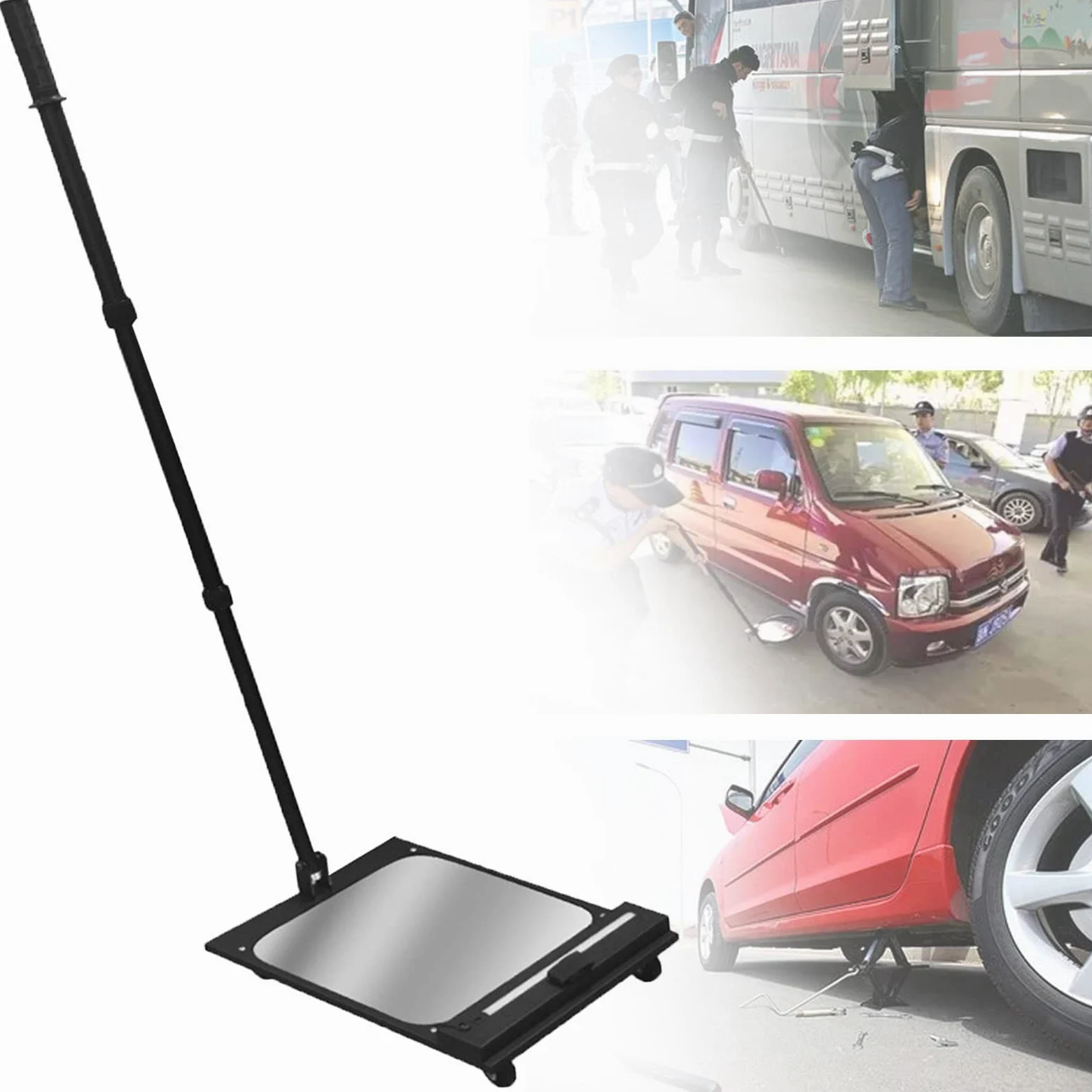 Espejo de inspección de Coche Espejo de inspección telescópica con luz, Herramienta de verificación para Debajo de los Coches, Camiones y Equipos, agrandar el diámetro del Espejo 30cm, el Ajustado,