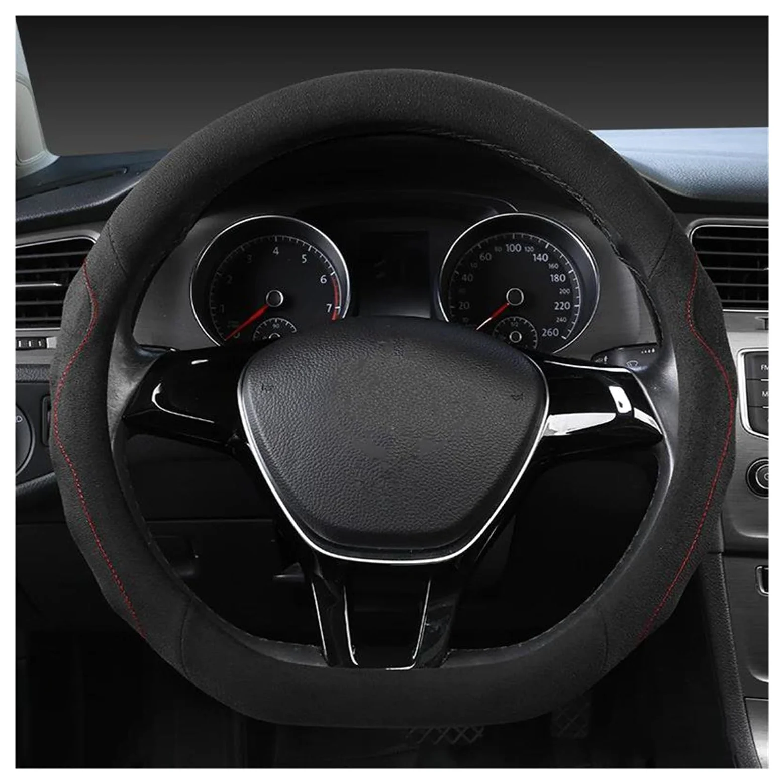 ESPYN Volante Antideslizante Funda Protectora para Volante Coche, Cuero Gamuza En Forma D, 36CM, Tamaño S, para Nissan para Juke Accesorios Interiores Funda Volante Coche(Negro)