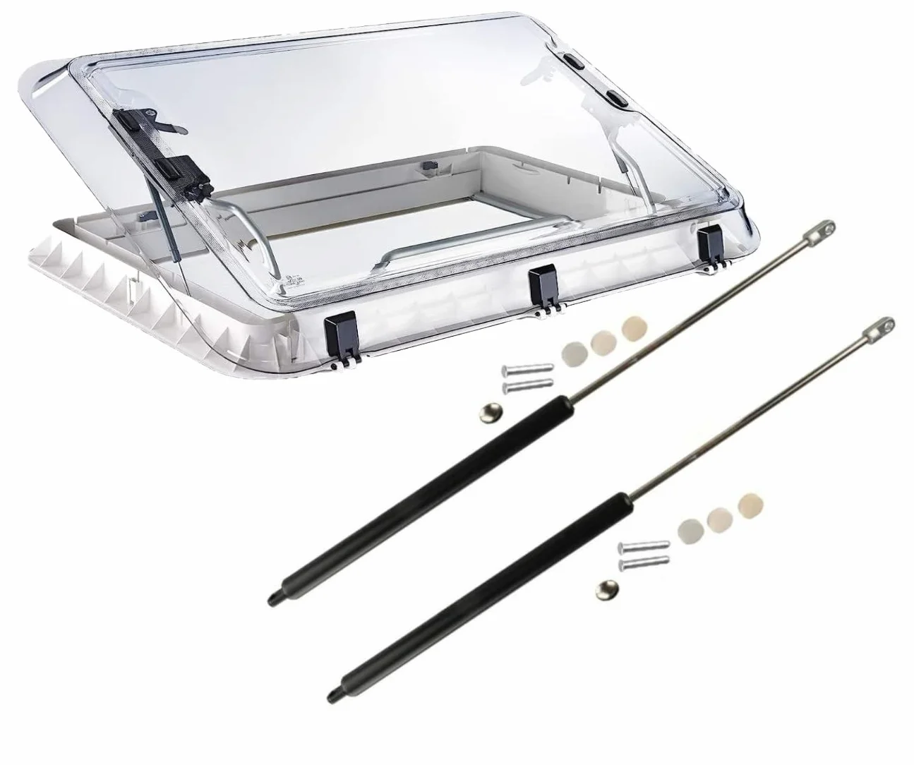 2 Resortes de Gas Compatibles con Seitz Dometic Heki 2 Skylight. Accesorios para Caravanas. (Kit de Instalación Completo.)