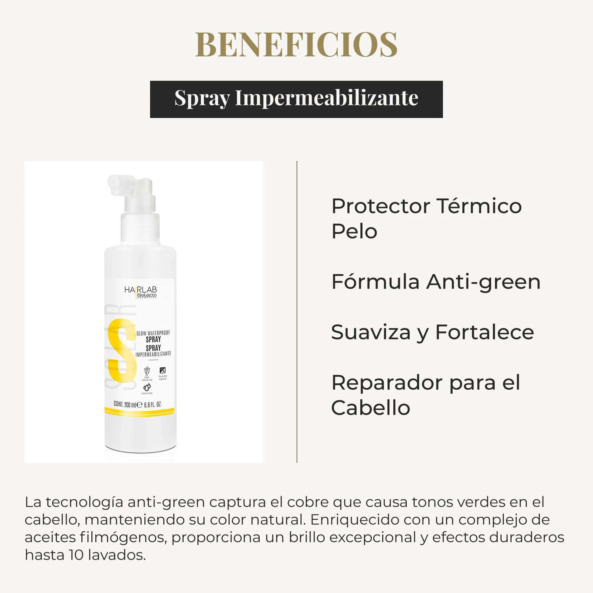 SALERM Spray Impermeabilizante y Reparador para el Cabello 200 ml Protector Térmico Anti Frizz