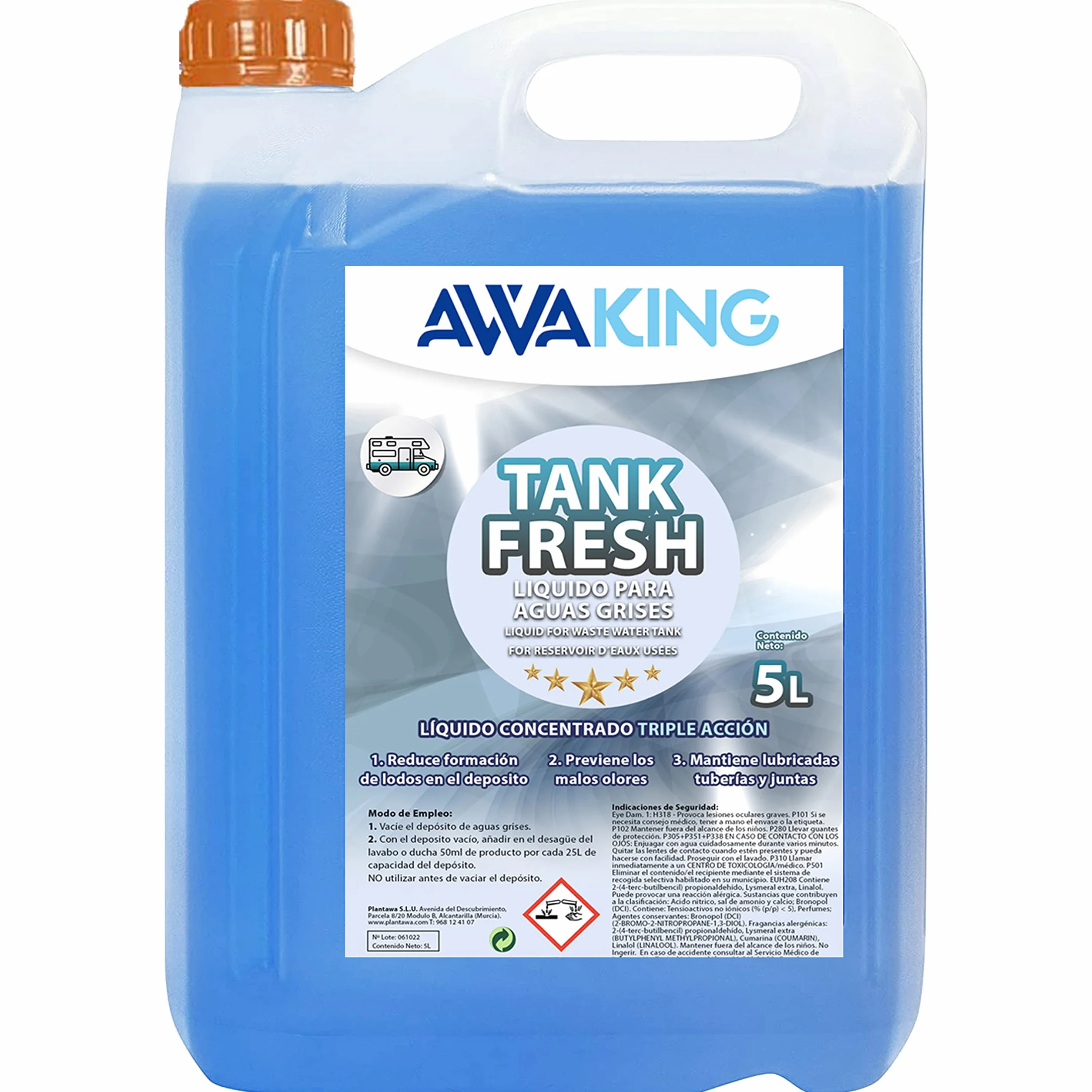 AWAKING Liquido WC Quimico Tank Fresh 5L | Líquido wc quimico caravana para aguas grises | Neutraliza olores y previene obstrucciones | Fácil dosificación y larga duración