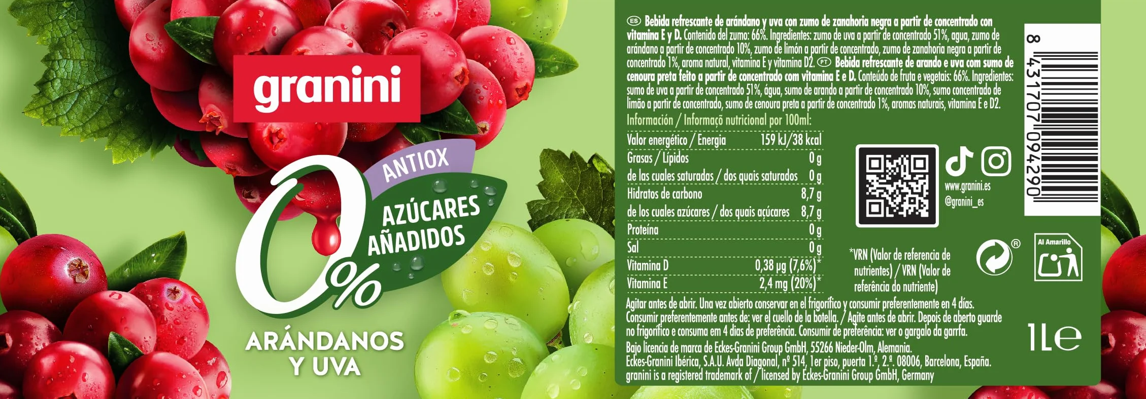 Granini Bebida de frutas Arándanos y Uva Pack 6 x 1L Clásicos Mix
