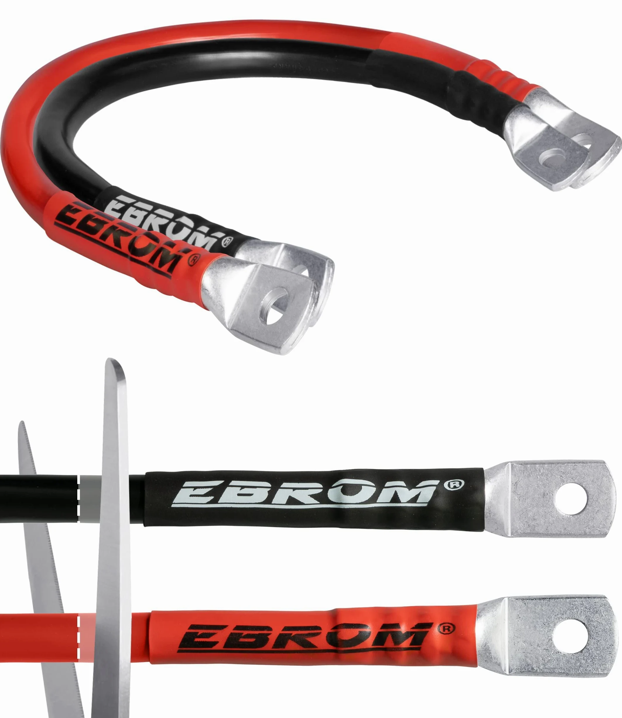 EBROM Cable de batería rojo y negro, 12 V, longitud deseada de 30 cm hasta 5 m, sección transversal: 16 mm² para corrientes de hasta 82 A, con 2 terminales de cable M8 para baterías de alimentación y